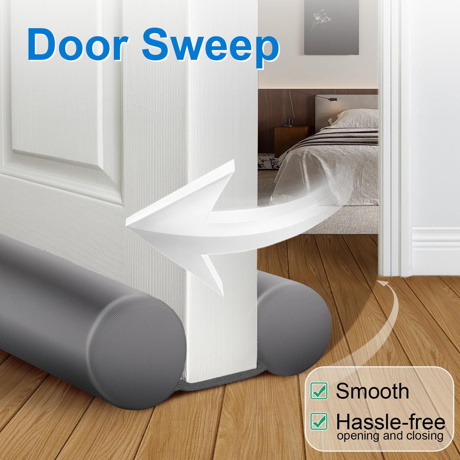 MAXTID Large Door Draft Stopper for Bottom of Doors 36” Under Door Sweep Noise Blocker Black Gap Stoppers Adjustable Doors Seal Sweep Guard Draft, Window Breeze Stoppers, Home Essentials Gadgets