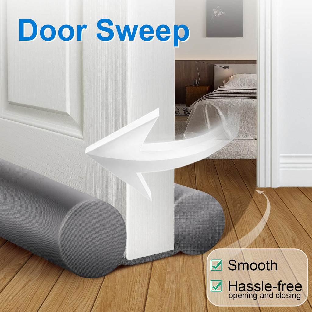 MAXTID Large Door Draft Stopper for Bottom of Doors 36” Under Door Sweep Noise Blocker Black Gap Stoppers Adjustable Doors Seal Sweep Guard Draft, Window Breeze Stoppers, Home Essentials Gadgets