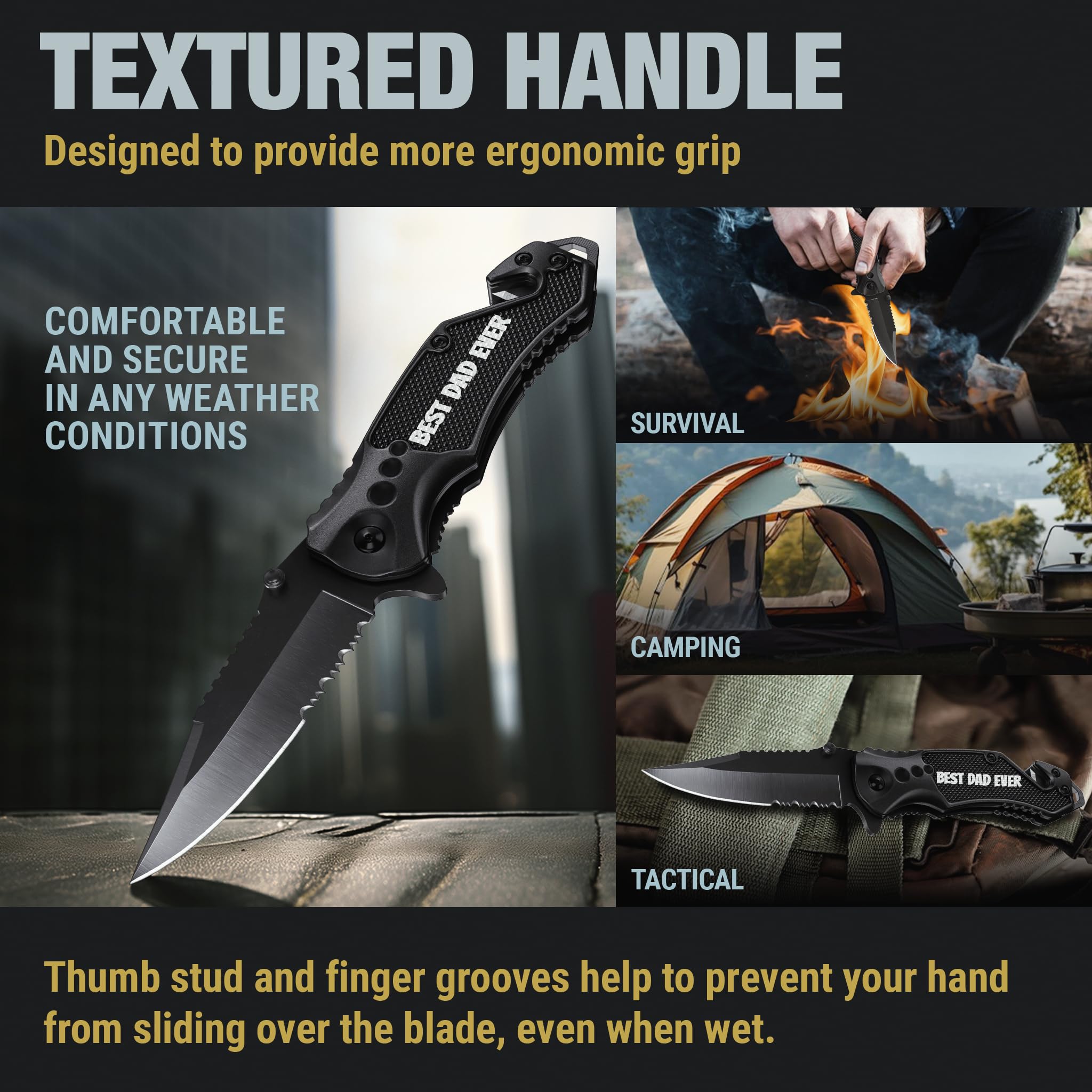 GOOD WORKER Legal Pocket Knife with 2.95” Serrated Blade, Glass Breaker, Seat Belt Cutter - EDC Sharp Folding Knives with Portable Clip - Small Tool for Tactical Camping Survival Hiking - Gifts for Men, Women