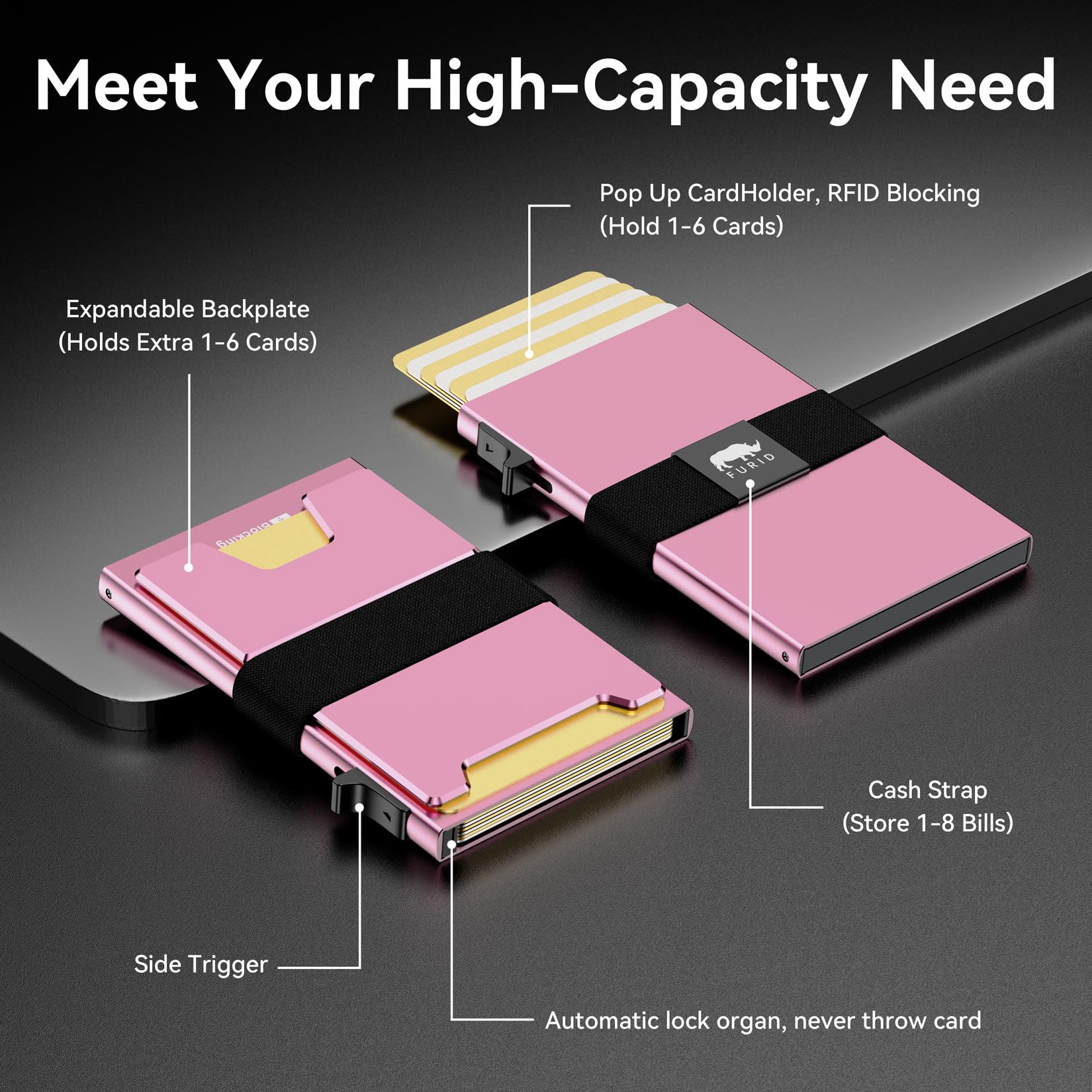 furid Smart Card Wallet for Men Slim: Minimalist Wallet For Men - RFID Blocking Pop Up Front Pocket Wallet, Metal Wallet 11 Card Holder