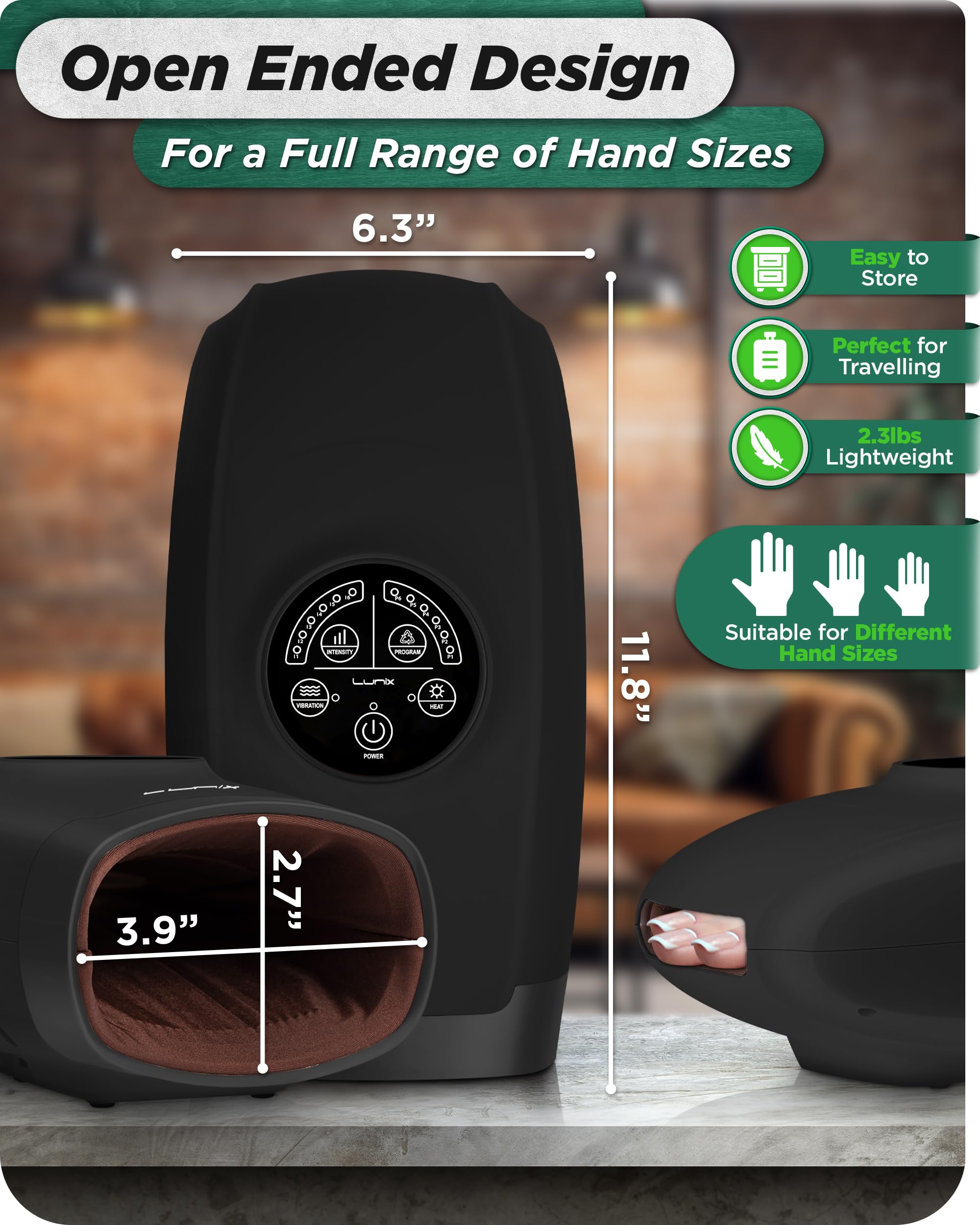 Lunix LX3 FSA Carpal Tunnel & Wrist Pain Relief Device, Heated Air Compression Hand Massager Machine for Arthritis & Finger Numbness, Cordless, Charcoal Black