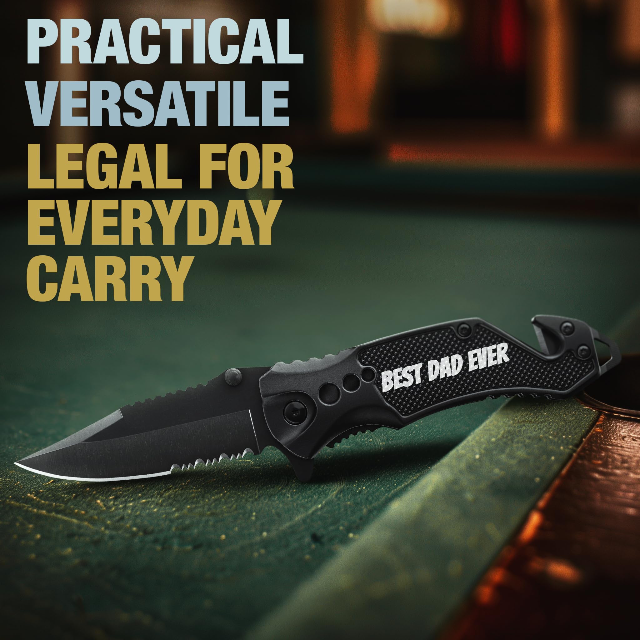 GOOD WORKER Legal Pocket Knife with 2.95” Serrated Blade, Glass Breaker, Seat Belt Cutter - EDC Sharp Folding Knives with Portable Clip - Small Tool for Tactical Camping Survival Hiking - Gifts for Men, Women