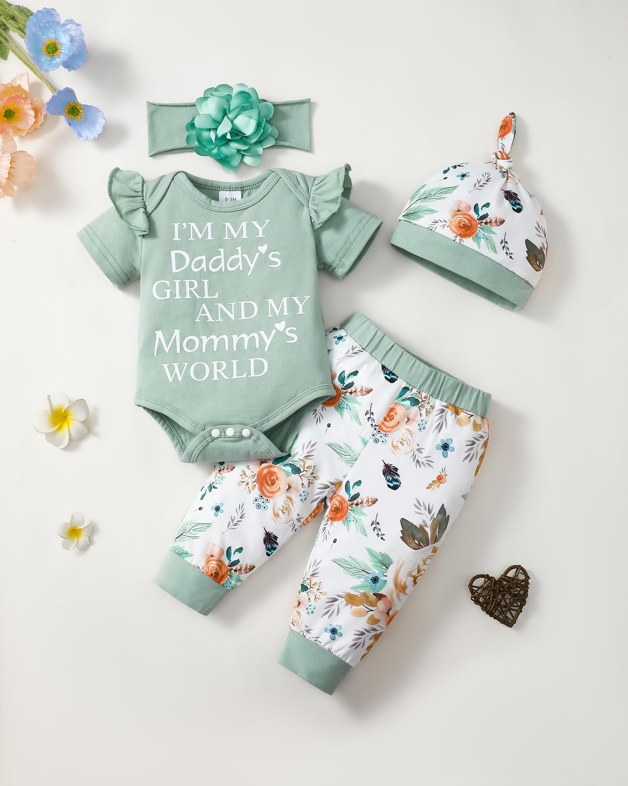Renotemy Newborn Infant Baby Girl Clothes Summer Outfits Infant Romper Pants Cute Toddler Girl Clothes Gift Set