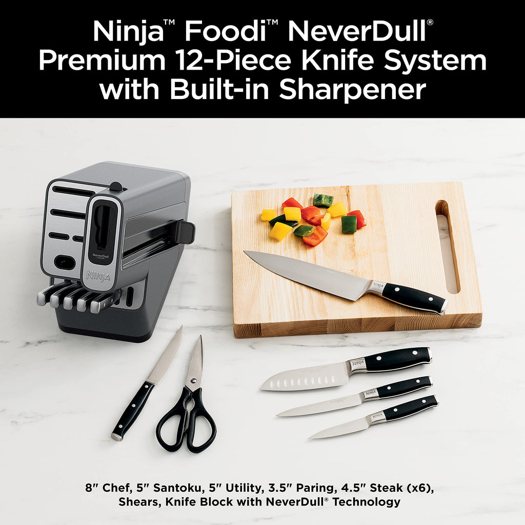 Ninja K32017 Foodi NeverDull Premium Knife System, 17 Piece Knife Block Set with Built-in Sharpener, German Stainless Steel Knives, Black