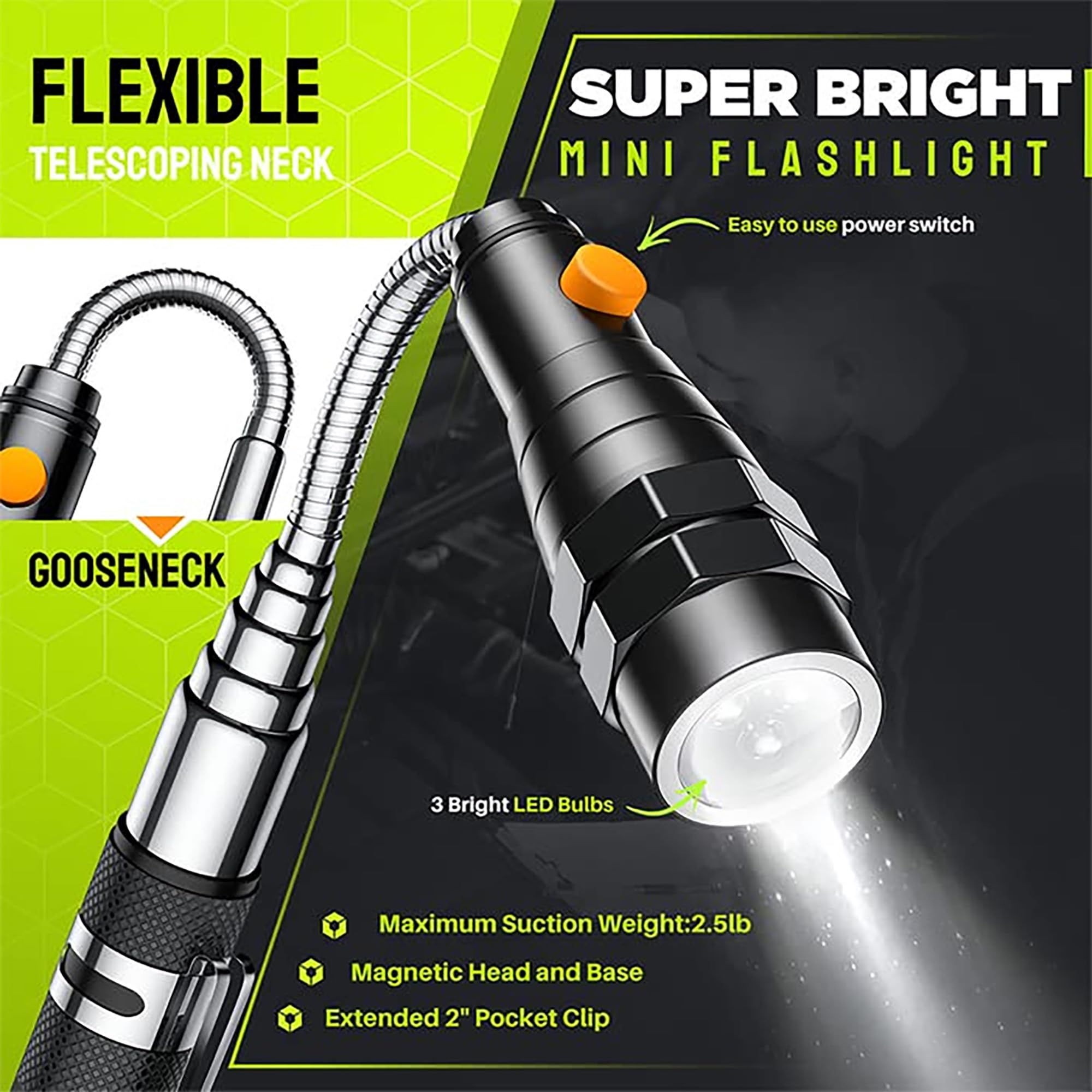 Telescoping Magnetic Pickup Tool Set, Inspection Mirror Telescoping, LED Flashlight, Cool Gadgets for Men, Stocking Stuffers, Gifts for Dad, Husband, Kids, Boyfriend, Magnet Stick (Red)