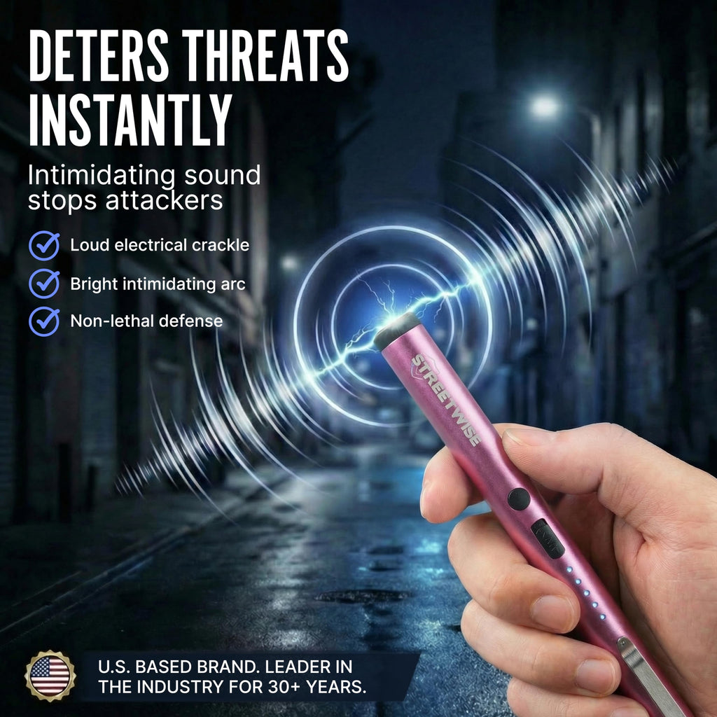 Streetwise Pain Pen 25,000,000 Volts Stun Gun for Self Protection - Tactical Stun Pen for Women and Men, USB Rechargeable, Battery Indicator, Durable Clip, Compact and Concealable for Protection