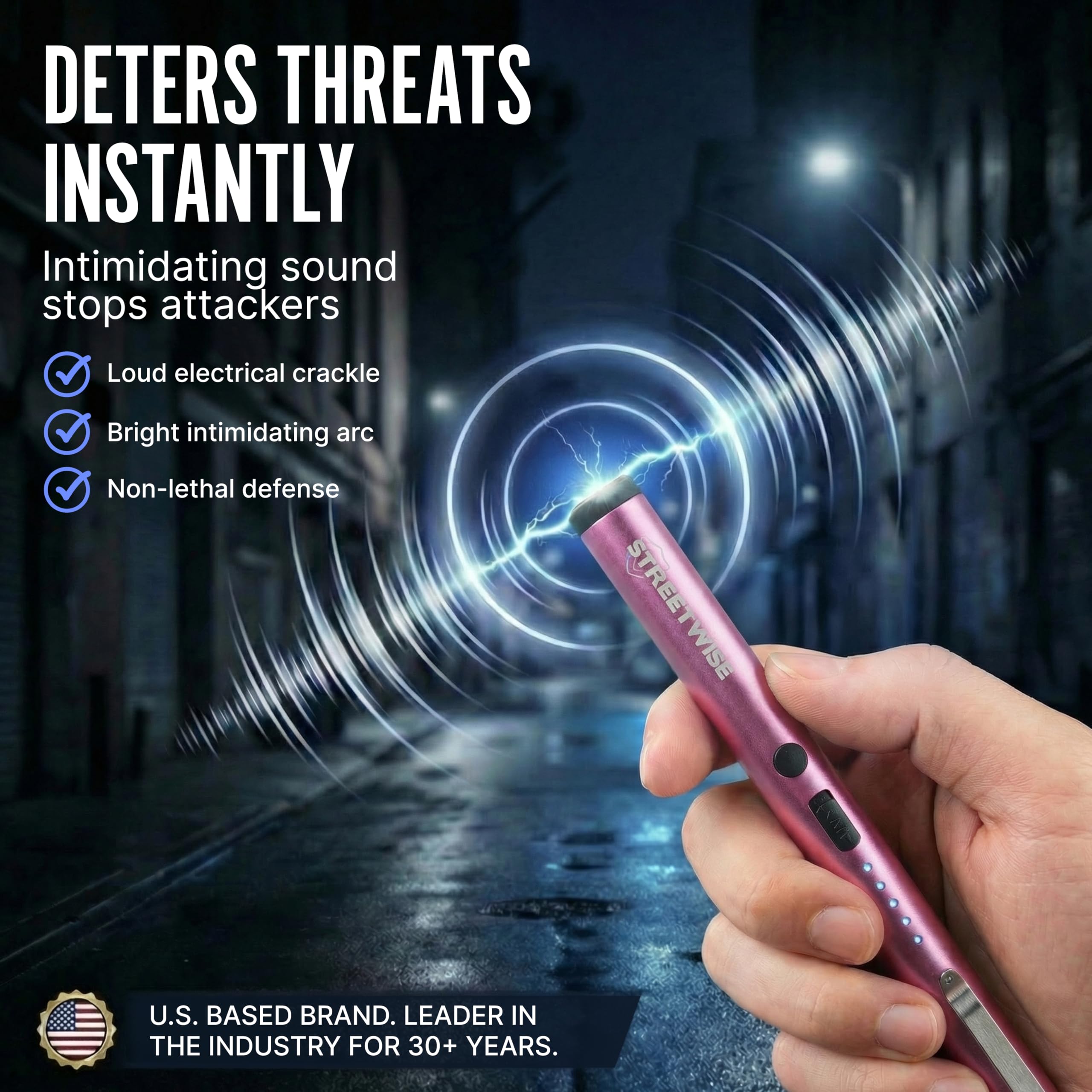 Streetwise Pain Pen 25,000,000 Volts Stun Gun for Self Protection - Tactical Stun Pen for Women and Men, USB Rechargeable, Battery Indicator, Durable Clip, Compact and Concealable for Protection