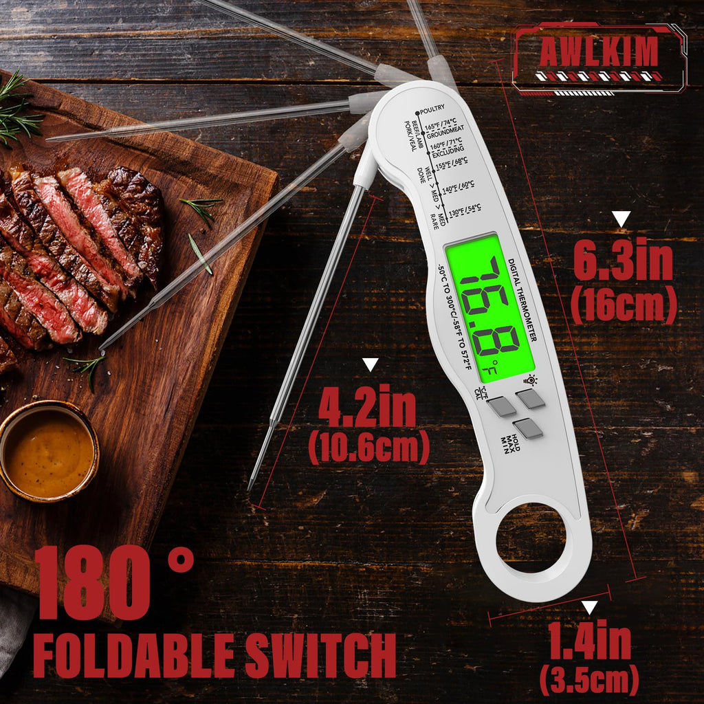AWLKIM Meat Thermometer Digital - Instant Read Waterproof Food Thermometer with Backlight for Cooking, Grill, Candy, Kitchen & Stocking Stuffers for Men - Red