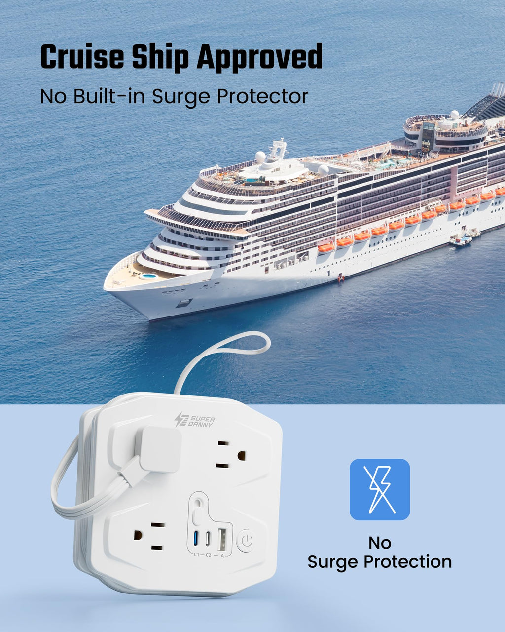 10Ft Extension Cord with Multiple Outlets, Flat Plug Surge Protector Power Strip 10 Ft Long Cord, 8 Outlets & 4 USB Ports (2 USB C), Desk Charging Station for Home Office, College Dorm Room Essentials