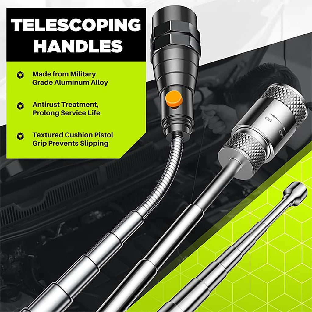 Telescoping Magnetic Pickup Tool Set, Inspection Mirror Telescoping, LED Flashlight, Cool Gadgets for Men, Stocking Stuffers, Gifts for Dad, Husband, Kids, Boyfriend, Magnet Stick (Red)