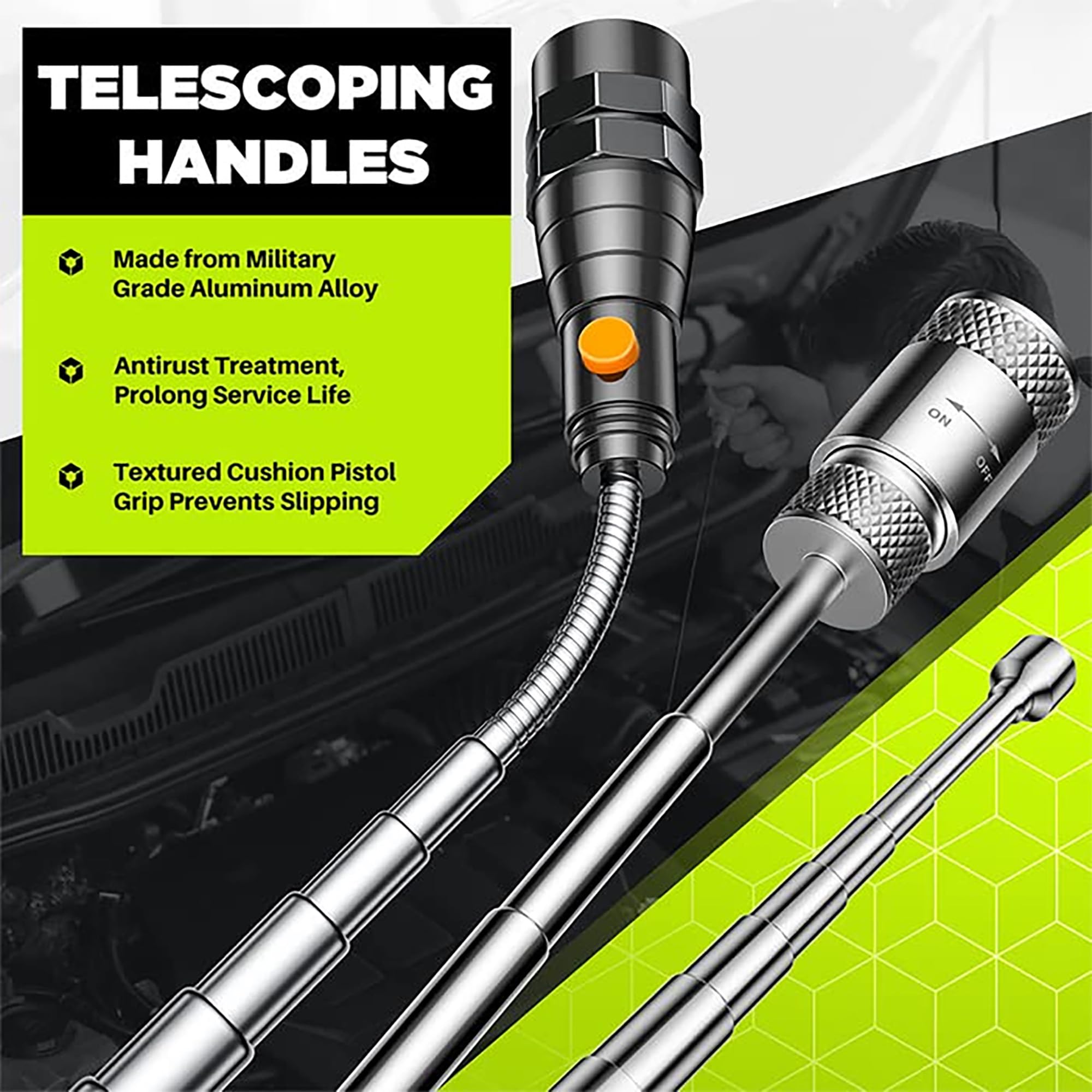 Telescoping Magnetic Pickup Tool Set, Inspection Mirror Telescoping, LED Flashlight, Cool Gadgets for Men, Stocking Stuffers, Gifts for Dad, Husband, Kids, Boyfriend, Magnet Stick (Red)