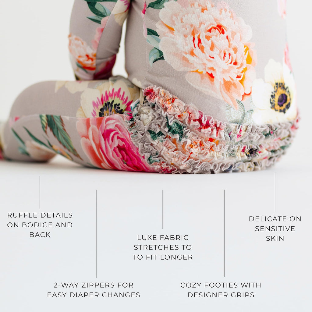 Posh Peanut Footie Pajamas for Baby Girls – Sleepers in Ultra-Soft Viscose from Bamboo with 2-Way Zipper & Ruffle Trim