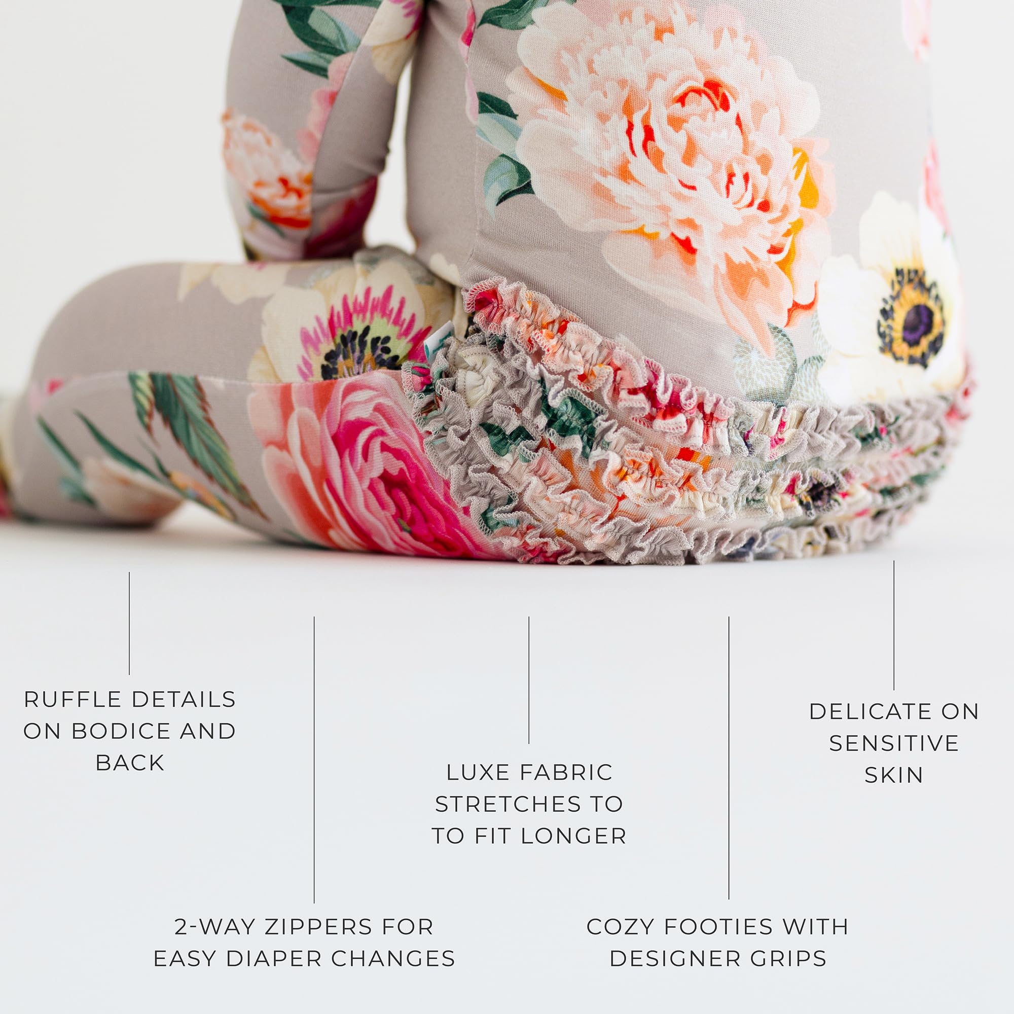 Posh Peanut Footie Pajamas for Baby Girls – Sleepers in Ultra-Soft Viscose from Bamboo with 2-Way Zipper & Ruffle Trim