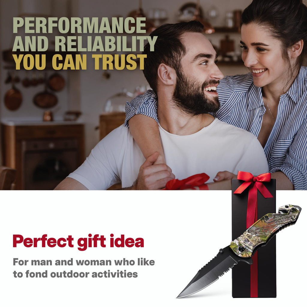GOOD WORKER Legal Pocket Knife with 2.95” Serrated Blade, Glass Breaker, Seat Belt Cutter - EDC Sharp Folding Knives with Portable Clip - Small Tool for Tactical Camping Survival Hiking - Gifts for Men, Women