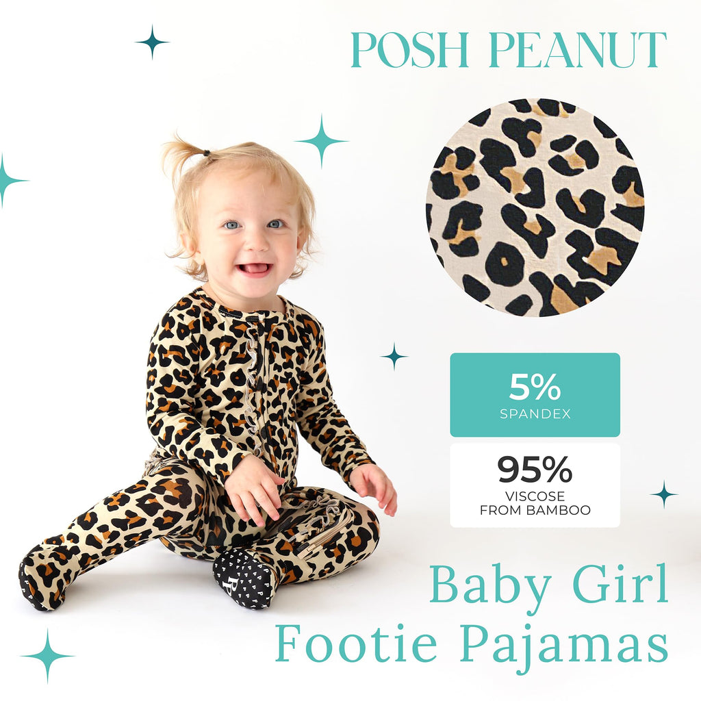 Posh Peanut Footie Pajamas for Baby Girls – Sleepers in Ultra-Soft Viscose from Bamboo with 2-Way Zipper & Ruffle Trim