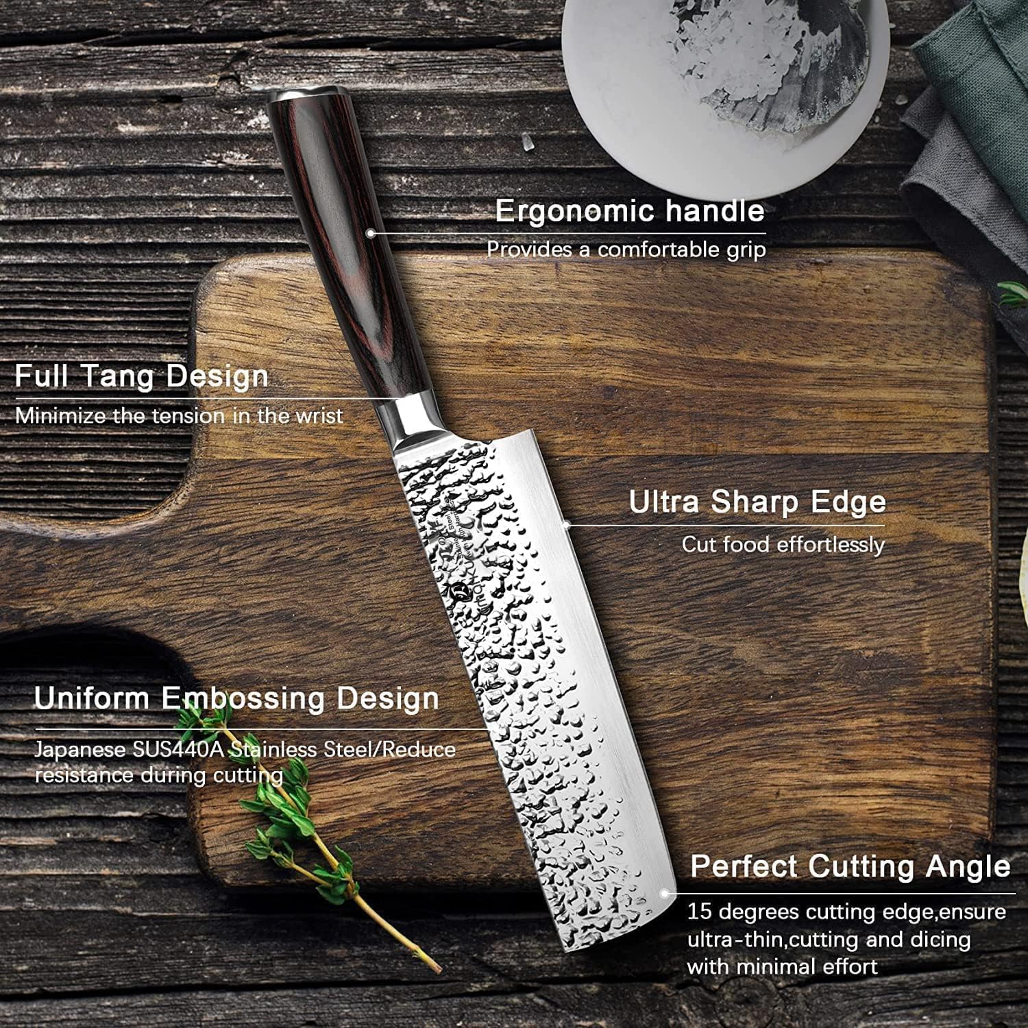 imarku 14-Piece Knife Set, Japanese Stainless Steel Knives Set for Kitchen, Full-Tang Gyutou Knife Sets with Block and Build-in Sharpener, Brown, Dishwasher Safe, House Warming Gifts for Mom