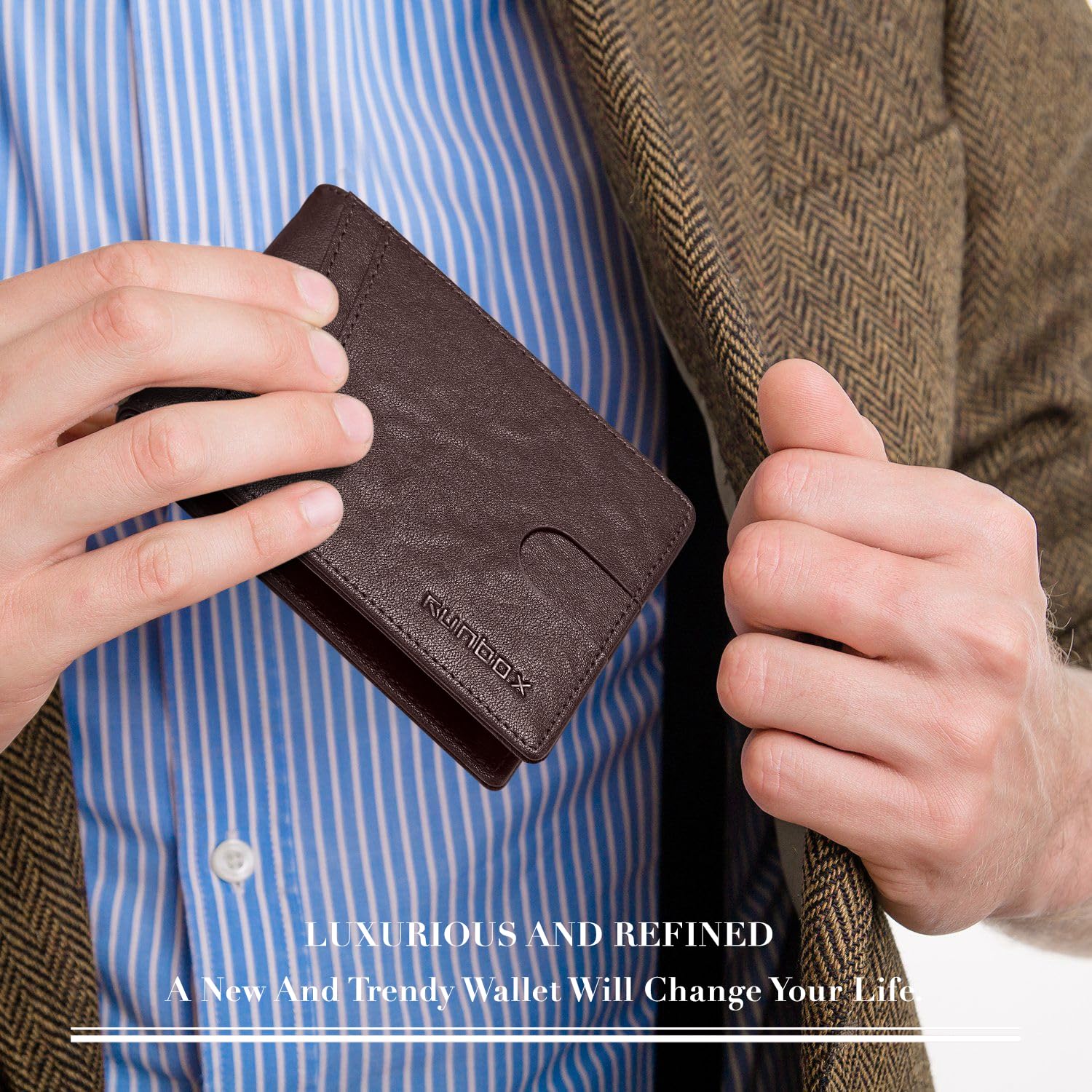 RUNBOX Wallet for Men Slim Rfid Leather 2 ID Window With Gift Box | Slim, Rfid, 2 ID Window, With Gift Box, Slim, Rfid