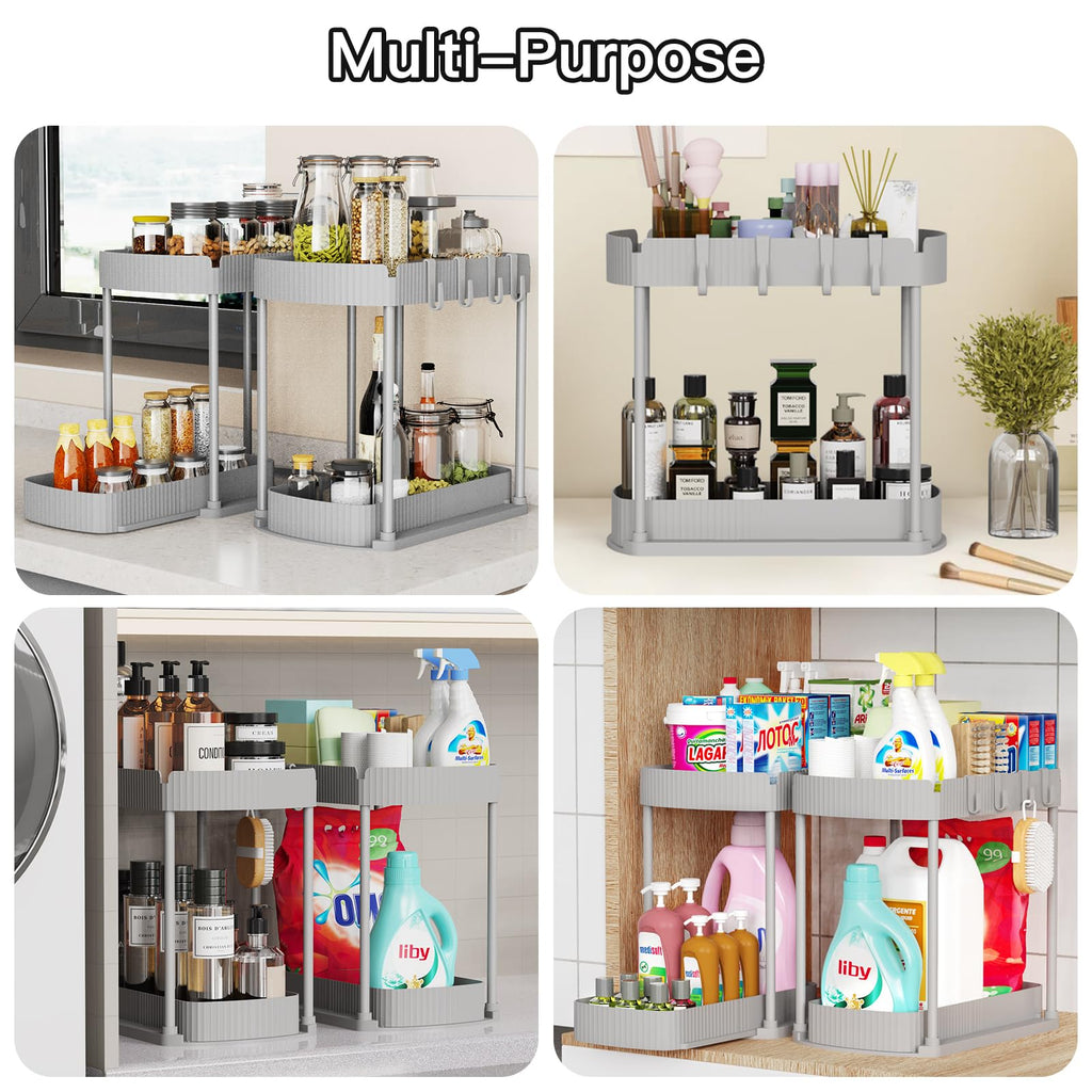 Ukeetap Multi-Purpose Pull-Out Storage Organizers, Under Sink/Cabinet Organizers and Storage for Bathroom & Kitchen, Black, 12.8 Inches, 2 Packs