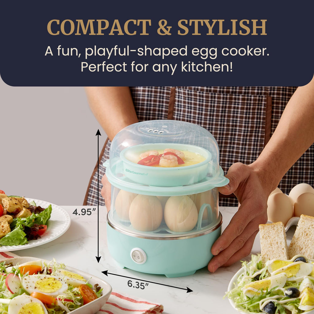 Elite Gourmet EGC115M Easy Egg Cooker Electric 7-Egg Capacity, Soft, Medium, Hard-Boiled Egg Cooker with Auto Shut-Off, Measuring Cup Included, BPA Free, Retro Mint
