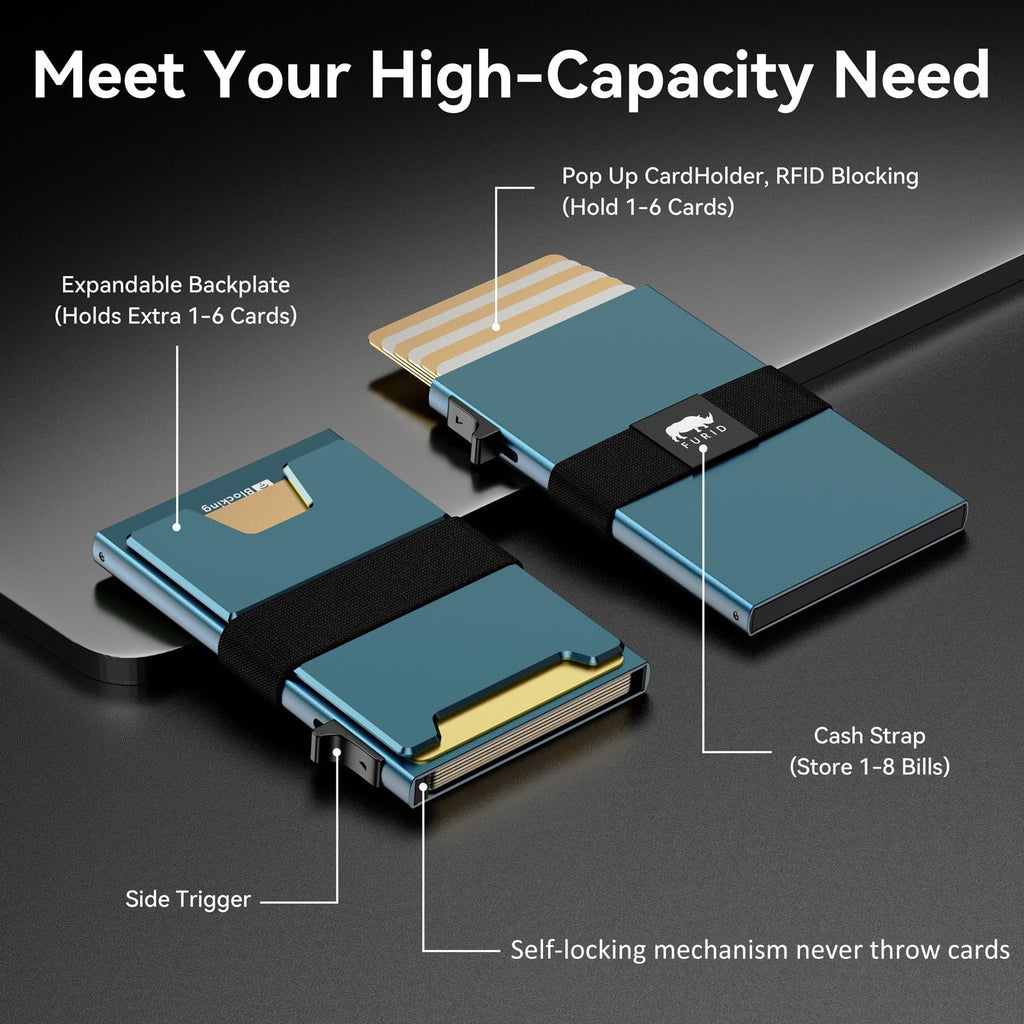 furid Smart Card Wallet for Men Slim: Minimalist Wallet For Men - RFID Blocking Pop Up Front Pocket Wallet, Metal Wallet 11 Card Holder