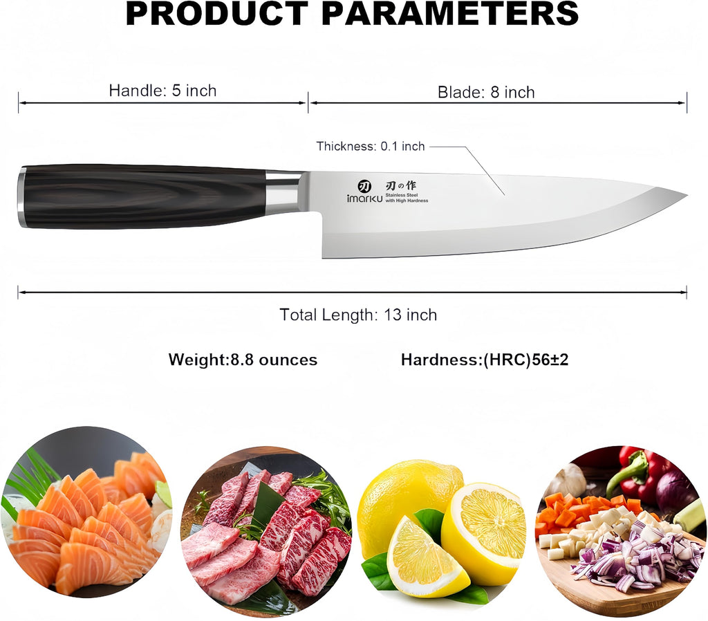 imarku 14-Piece Knife Set, Japanese Stainless Steel Knives Set for Kitchen, Full-Tang Gyutou Knife Sets with Block and Build-in Sharpener, Brown, Dishwasher Safe, House Warming Gifts for Mom