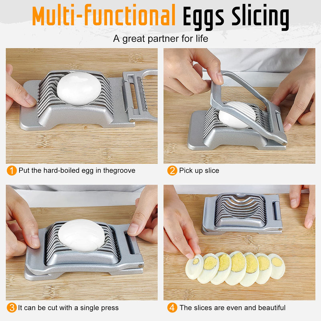 Egg Slicer for Hard Boiled Eggs, Stainless Steel Wire, Multipurpose Heavy Duty Aluminium Egg Cutter Dishwasher Safe for Egg, Salads & Sandwiches, Strawberries, Mushrooms & Soft Cheese, Fruit, Sliver