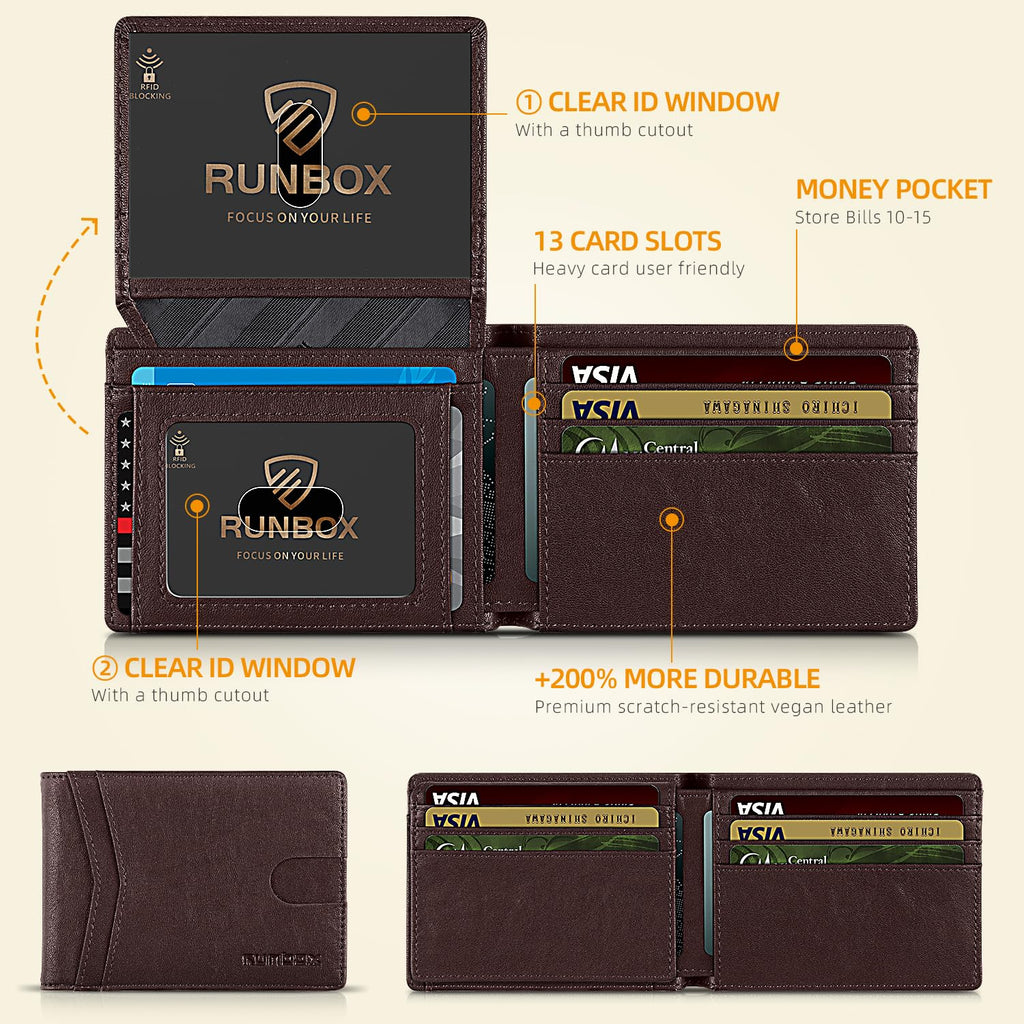 RUNBOX Wallet for Men Slim Rfid Leather 2 ID Window With Gift Box | Slim, Rfid, 2 ID Window, With Gift Box, Slim, Rfid