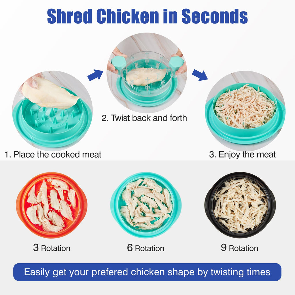 Chicken Shredder Tool Twist: 2026 Pro Food-Grade Visible Meat Shredder with Strong Anti-Slip Base, Ergonomic Handle, Chicken Breast Shredder, Suitable for Pork Beef Chicken - Black