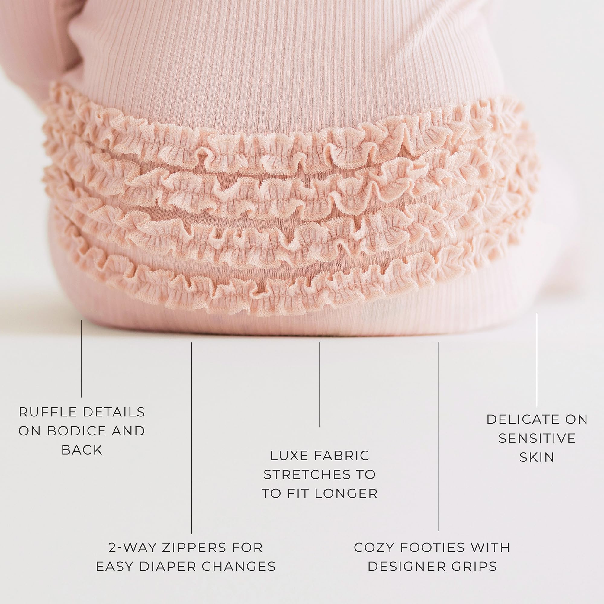 Posh Peanut Footie Pajamas for Baby Girls – Sleepers in Ultra-Soft Viscose from Bamboo with 2-Way Zipper & Ruffle Trim