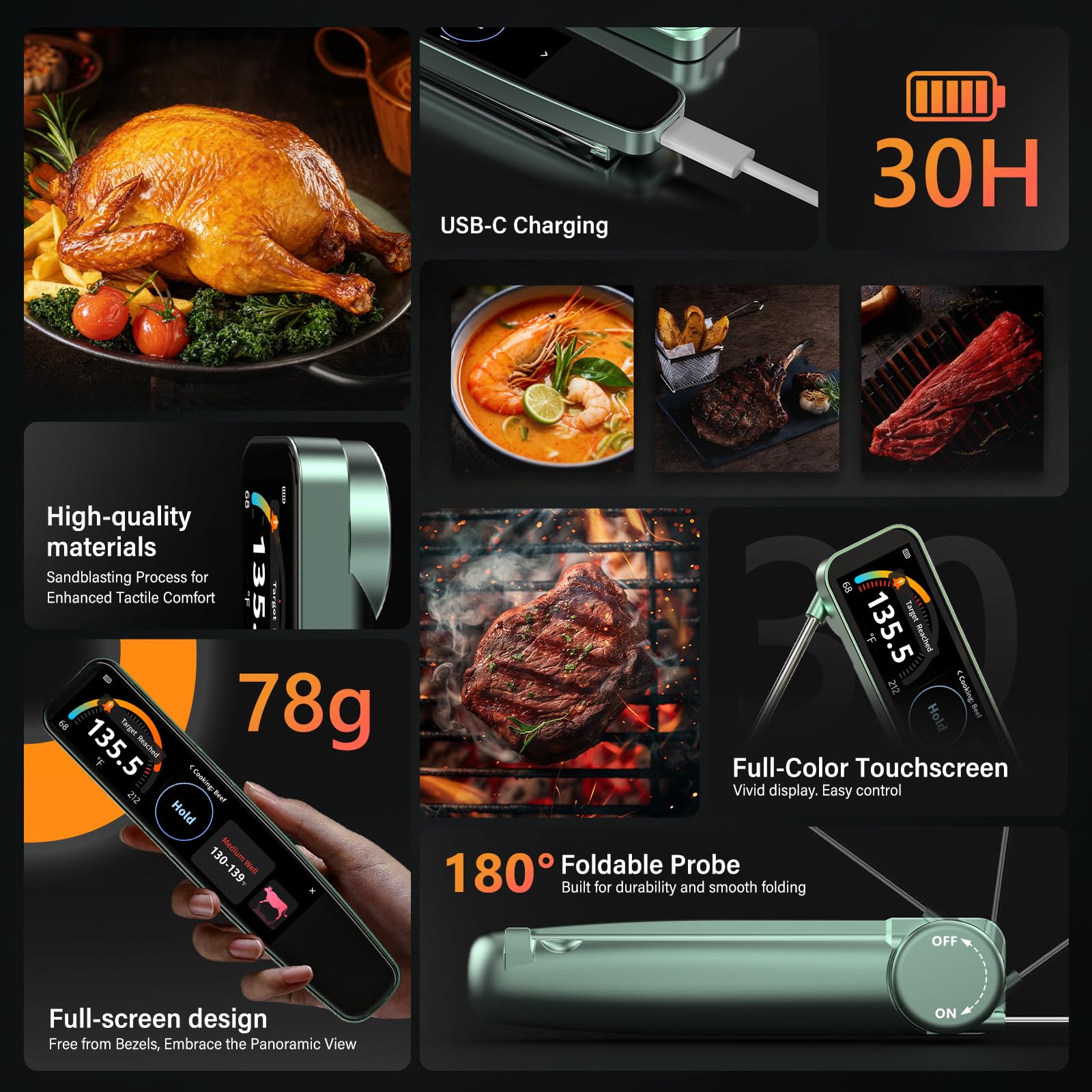 AWLKIM Meat Thermometer Digital - Instant Read Waterproof Food Thermometer with Backlight for Cooking, Grill, Candy, Kitchen & Stocking Stuffers for Men - Red
