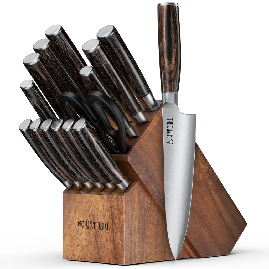 Yatoshi Professional Kitchen Knife Set, 15 Pieces, High Carbon Stainless Steel, Ergonomic Handle