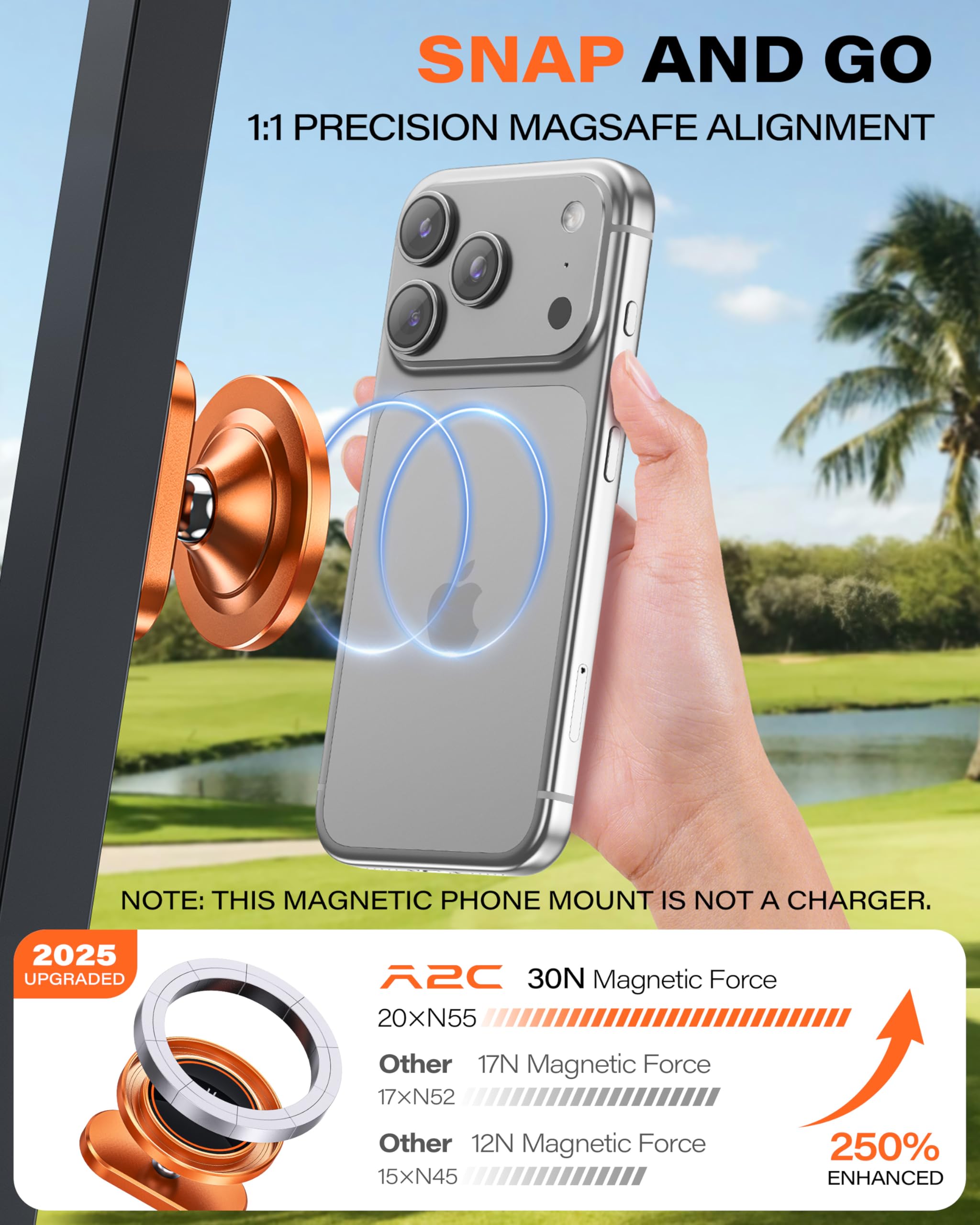 A2C Alloy Magnetic Golf Cart Phone Holder for MagSafe iPhone, Unique Golf Gifts for Men Golfers Dad Father, Golf Gift for Him Husband, Golf Accessories Essentials Gadgets Fits EZGO, Club Car, Yamaha