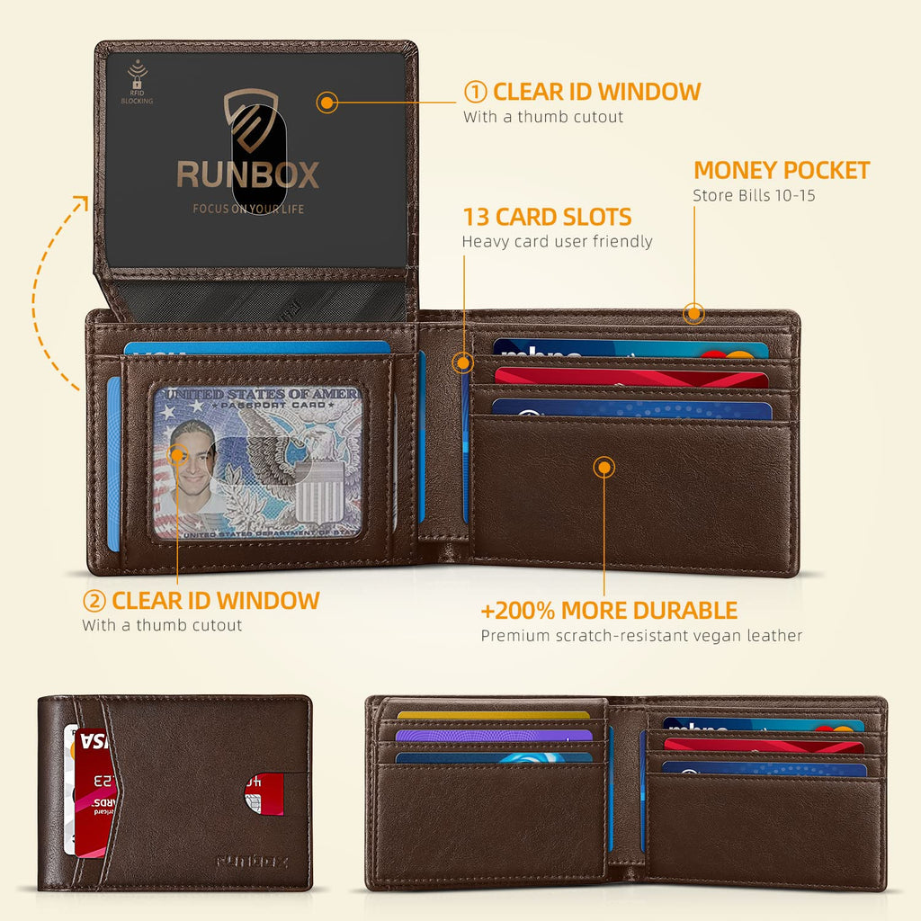 RUNBOX Wallet for Men Slim Rfid Leather 2 ID Window With Gift Box | Slim, Rfid, 2 ID Window, With Gift Box, Slim, Rfid