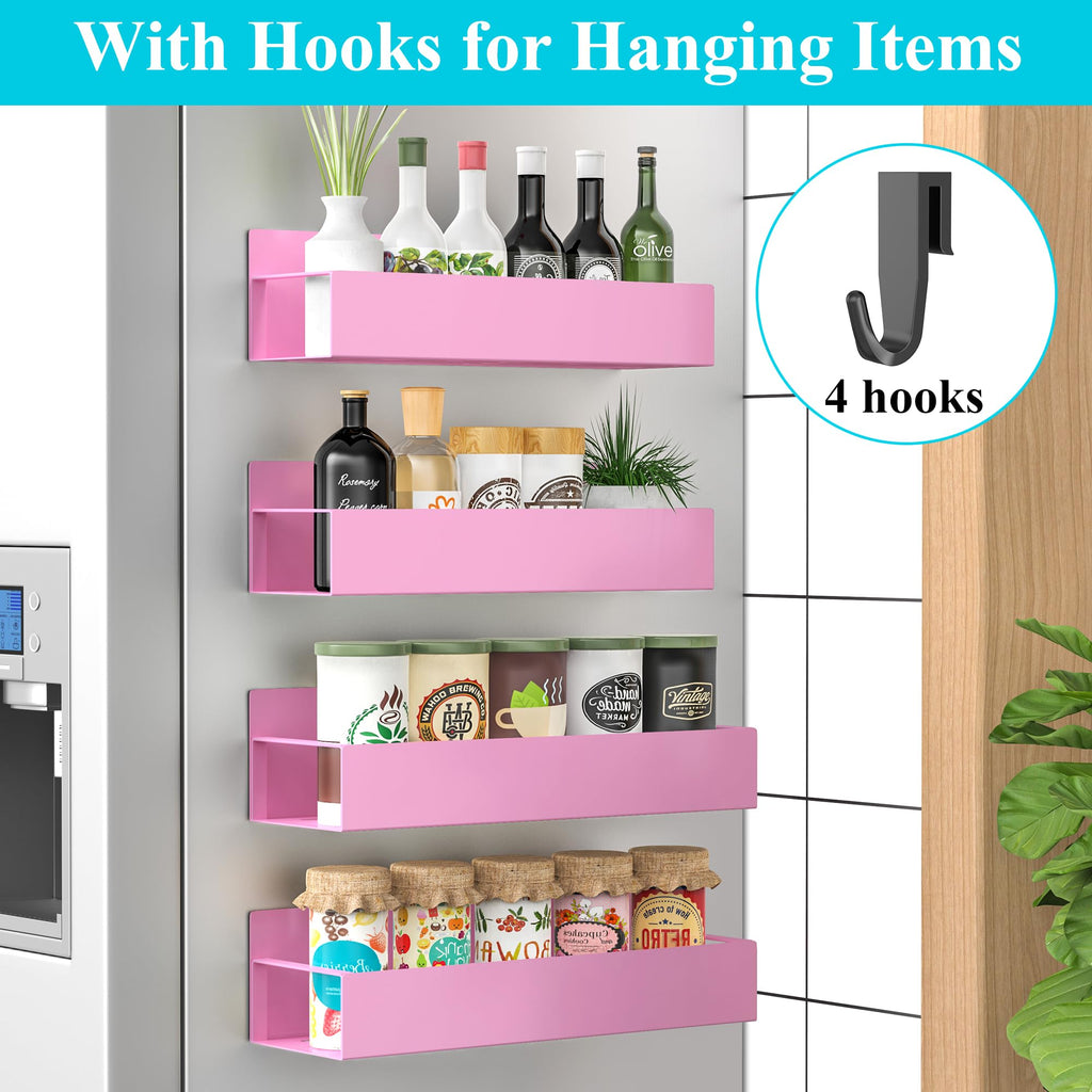 HuggieGems Metal 4 Pack Magnetic Spice Storage Rack Organizer for Refrigerator and Oven, Black Fridge Organizers and Storage