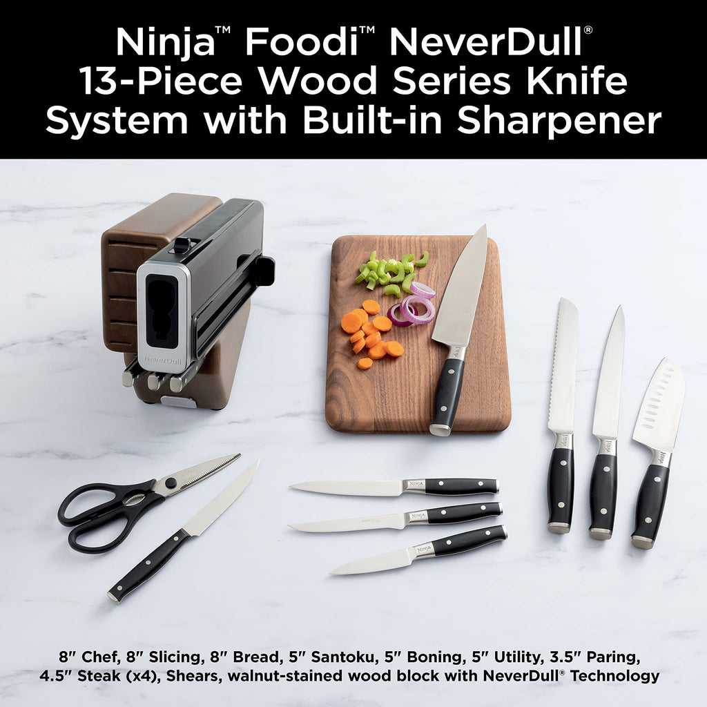 Ninja K32017 Foodi NeverDull Premium Knife System, 17 Piece Knife Block Set with Built-in Sharpener, German Stainless Steel Knives, Black