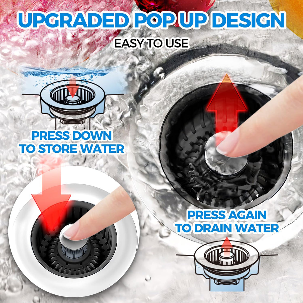 Sink Drain Strainer - Sink Stopper Kitchen Drain, 3 in 1 Kitchen Sink Drain Strainer with Anti-Clogging Basket, Kitchen Gadgets Clearance Sink Accessories, Fit US Standard 3-1/2'' Sink Hole, Silver