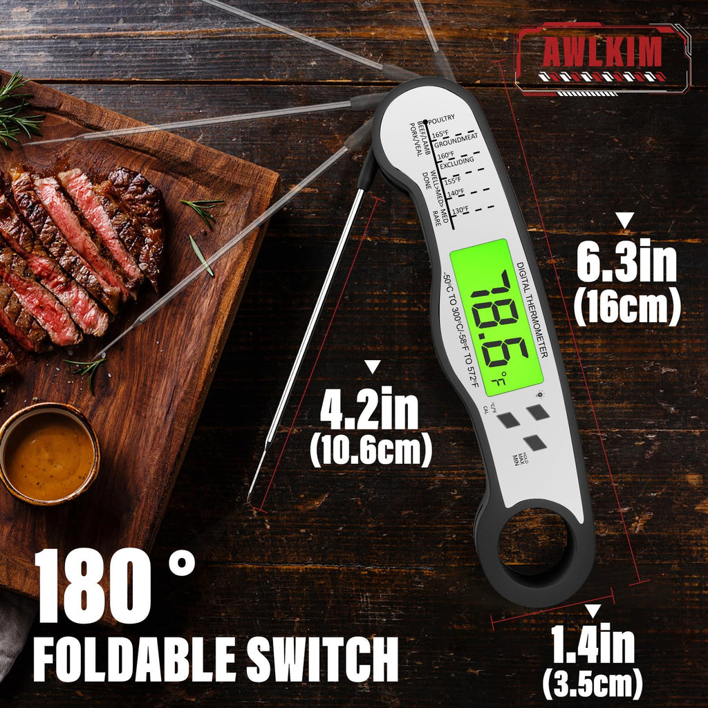 AWLKIM Meat Thermometer Digital - Instant Read Waterproof Food Thermometer with Backlight for Cooking, Grill, Candy, Kitchen & Stocking Stuffers for Men - Red