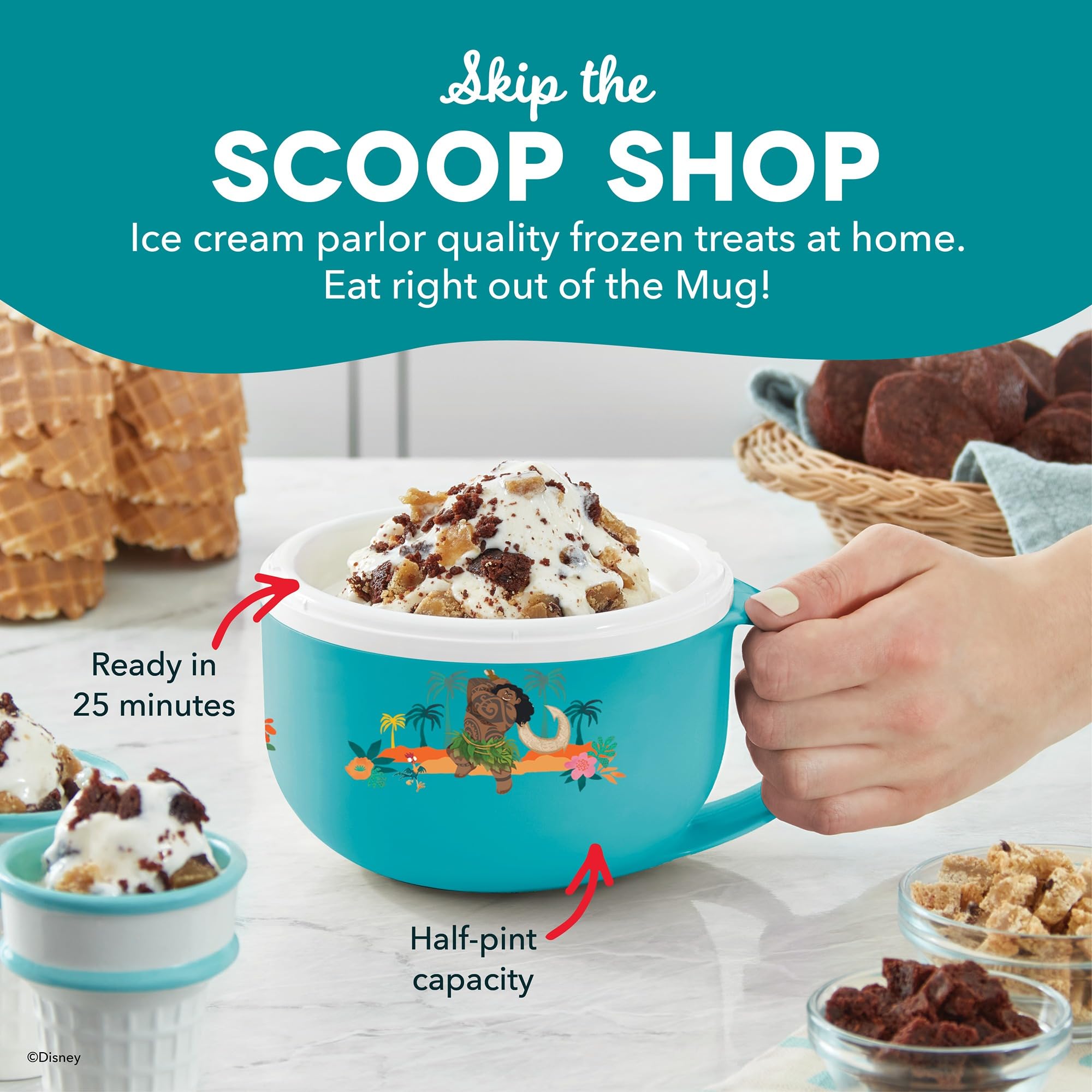 Dash My Mug Ice Cream Maker - Makes Single Serving of Gelato, Frozen Yogurt, Sorbet & More - Easy to Clean & Use - Aqua, 2 Bowls