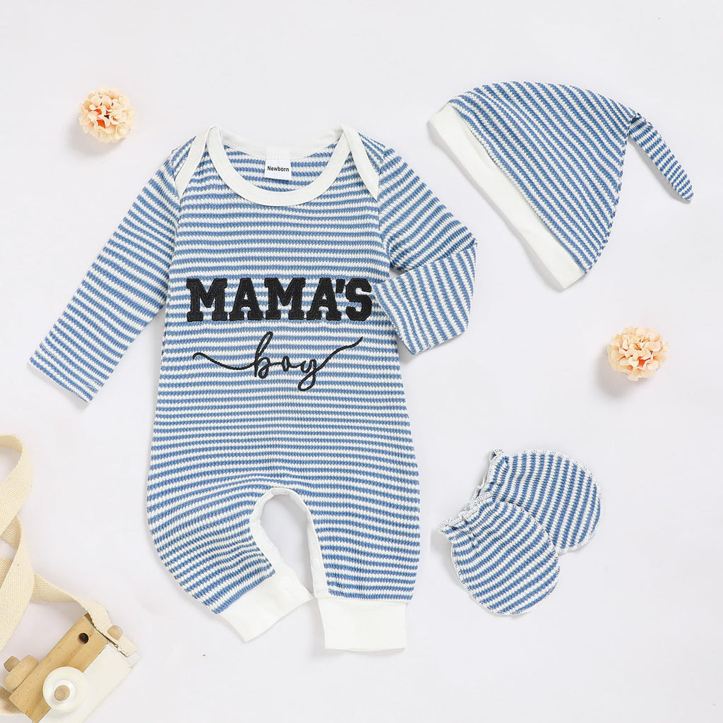 GRNSHTS Newborn Baby Boy Romper Coming Home Outfits Letter Print Bodysuit Jumpsuit+Hat+Gloves 3PCS Clothes Set