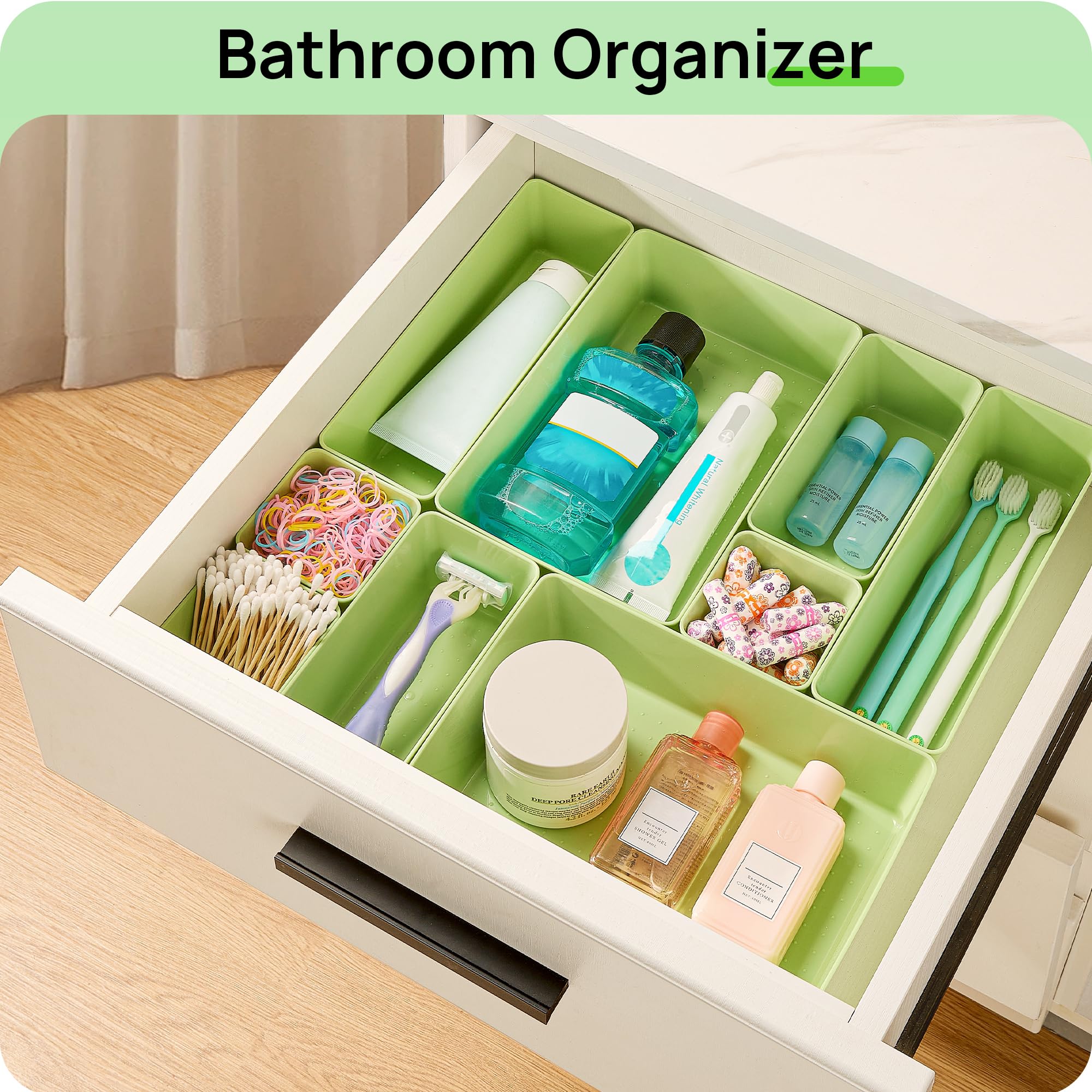 Vtopmart 25 PCS Clear Plastic Drawer Organizers Set, 4-Size Versatile Bathroom and Vanity Drawer Organizer Trays, Storage Bins for Makeup, Bedroom, Kitchen Gadgets Utensils and Office