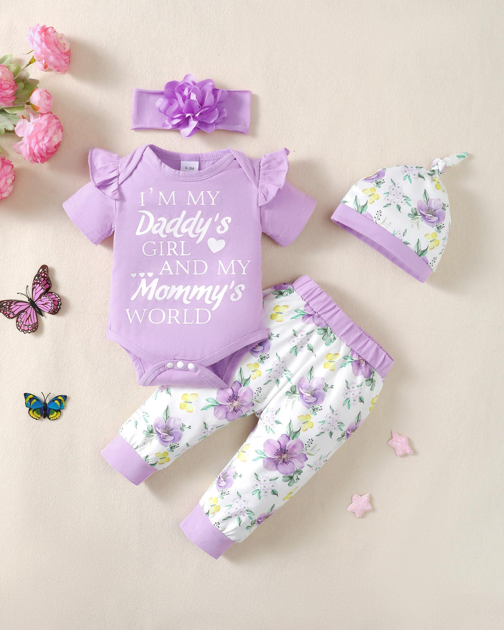 Renotemy Newborn Infant Baby Girl Clothes Summer Outfits Infant Romper Pants Cute Toddler Girl Clothes Gift Set