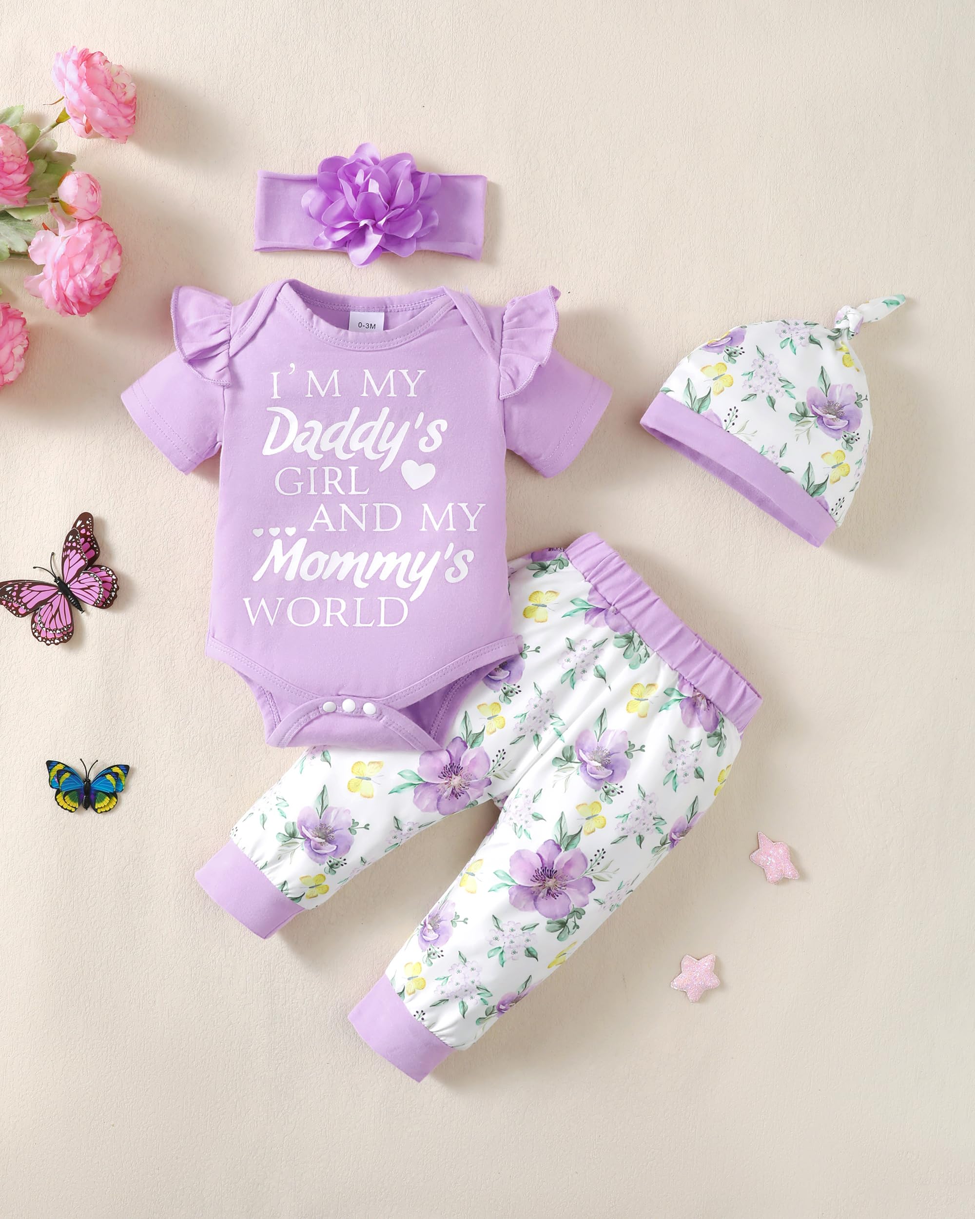 Renotemy Newborn Infant Baby Girl Clothes Summer Outfits Infant Romper Pants Cute Toddler Girl Clothes Gift Set