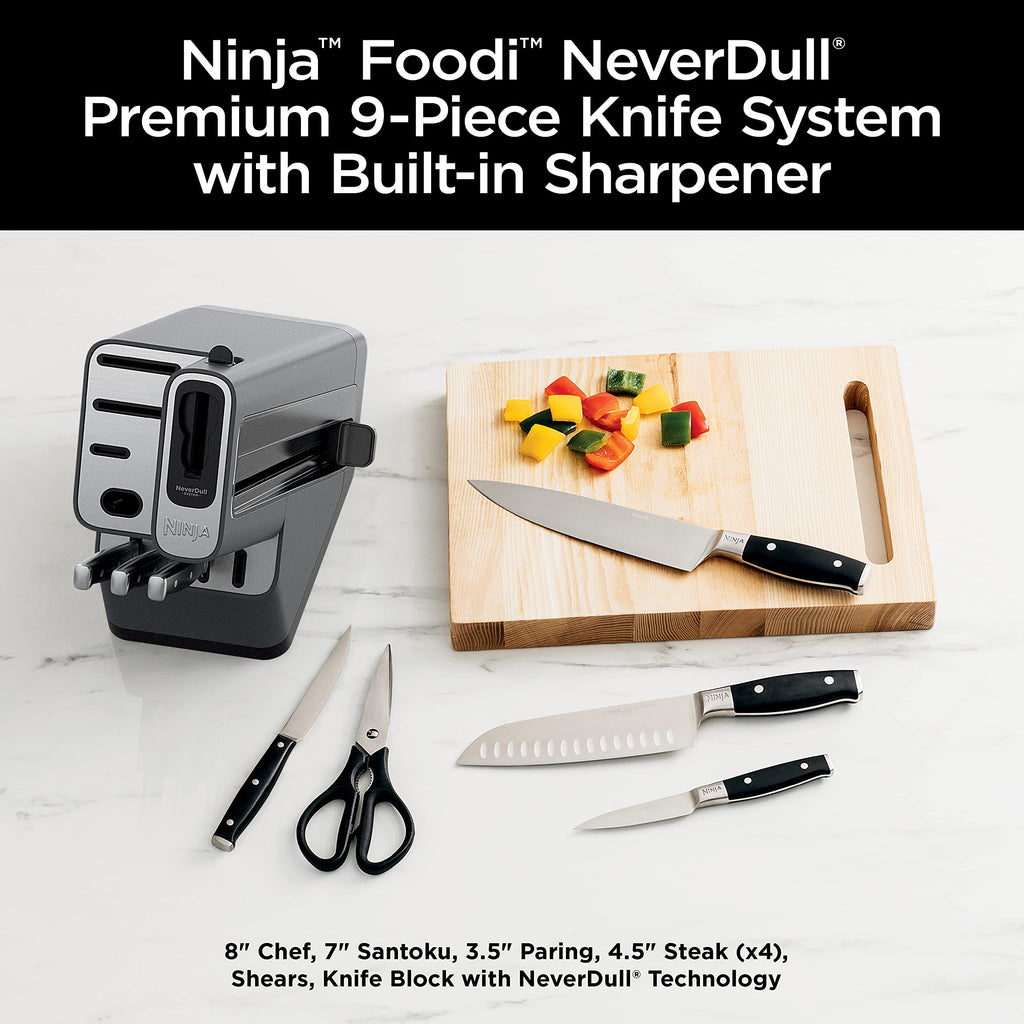 Ninja K32017 Foodi NeverDull Premium Knife System, 17 Piece Knife Block Set with Built-in Sharpener, German Stainless Steel Knives, Black
