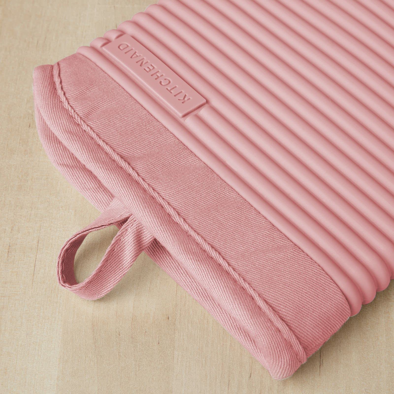 KITCHENAID Ribbed Soft Silicone Oven Mitt 2-Pack Set, 7.5"x13", Milkshake