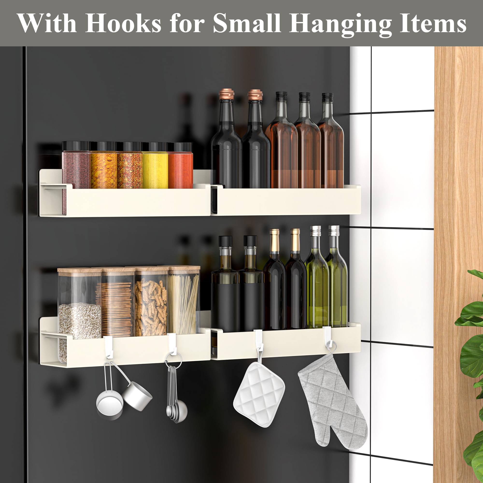 HuggieGems 4 Pack Magnetic Spice Rack Organizer for Refrigerator and Oven, Black Fridge Organizers and Storage for Kitchen
