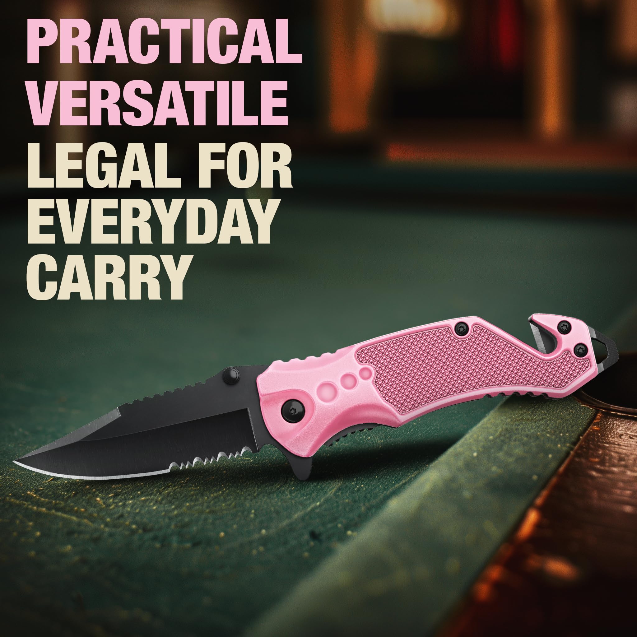 GOOD WORKER Legal Pocket Knife with 2.95” Serrated Blade, Glass Breaker, Seat Belt Cutter - EDC Sharp Folding Knives with Portable Clip - Small Tool for Tactical Camping Survival Hiking - Gifts for Men, Women
