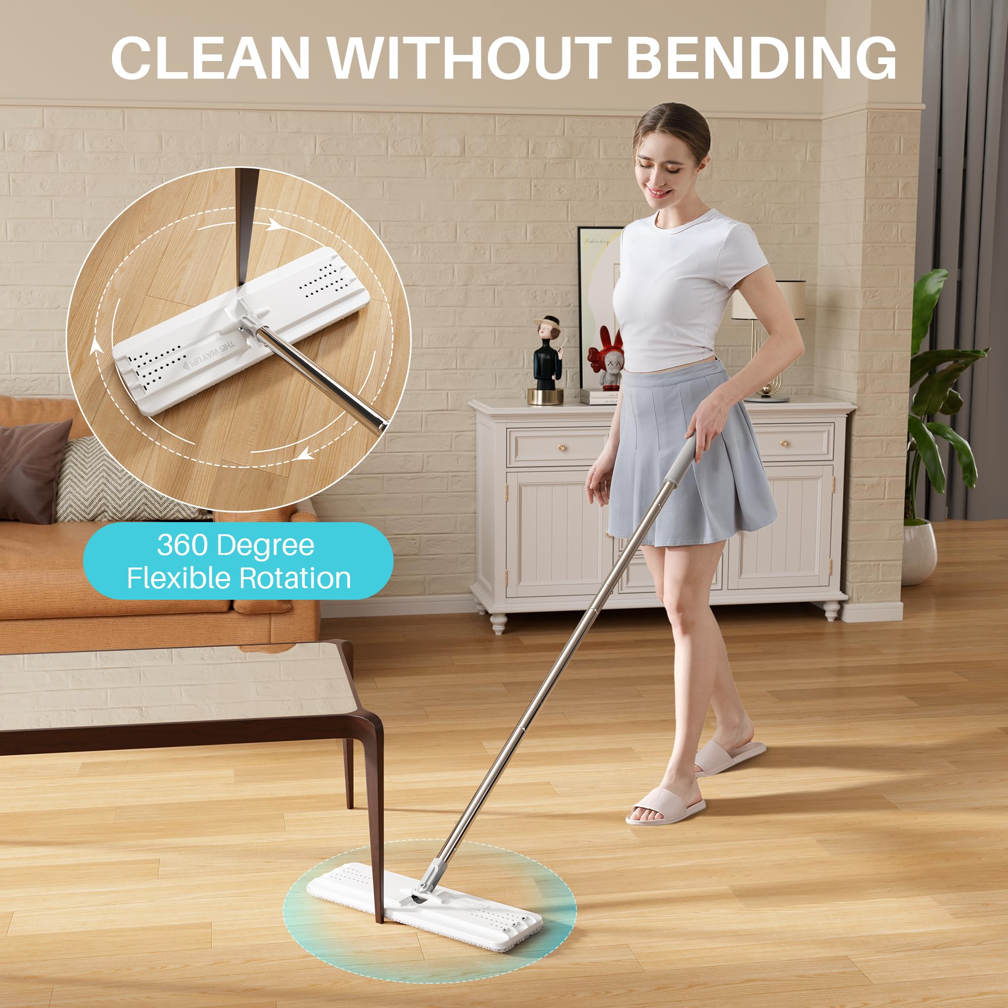JOYMOOP Mop and Bucket Set, Flat Mops for Floor & Wall Cleaning, Commercial & Household Use, Hardwood Floor Mop with Long Handle & 4 Microfiber Pads