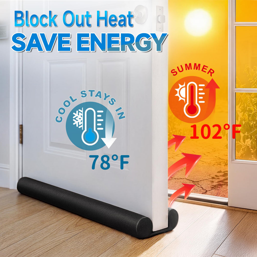 MAXTID Large Door Draft Stopper for Bottom of Doors 36” Under Door Sweep Noise Blocker Black Gap Stoppers Adjustable Doors Seal Sweep Guard Draft, Window Breeze Stoppers, Home Essentials Gadgets