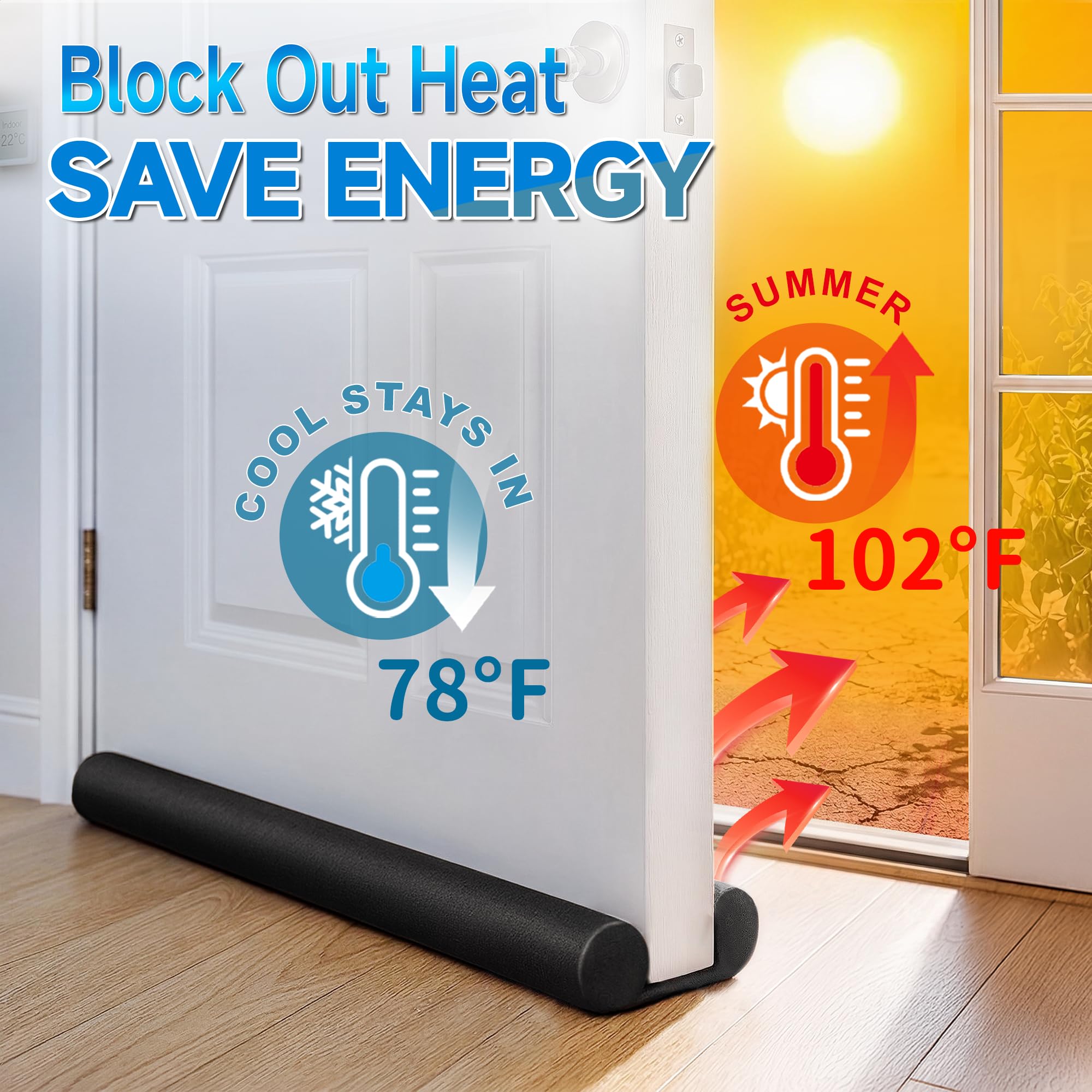 MAXTID Large Door Draft Stopper for Bottom of Doors 36” Under Door Sweep Noise Blocker Black Gap Stoppers Adjustable Doors Seal Sweep Guard Draft, Window Breeze Stoppers, Home Essentials Gadgets