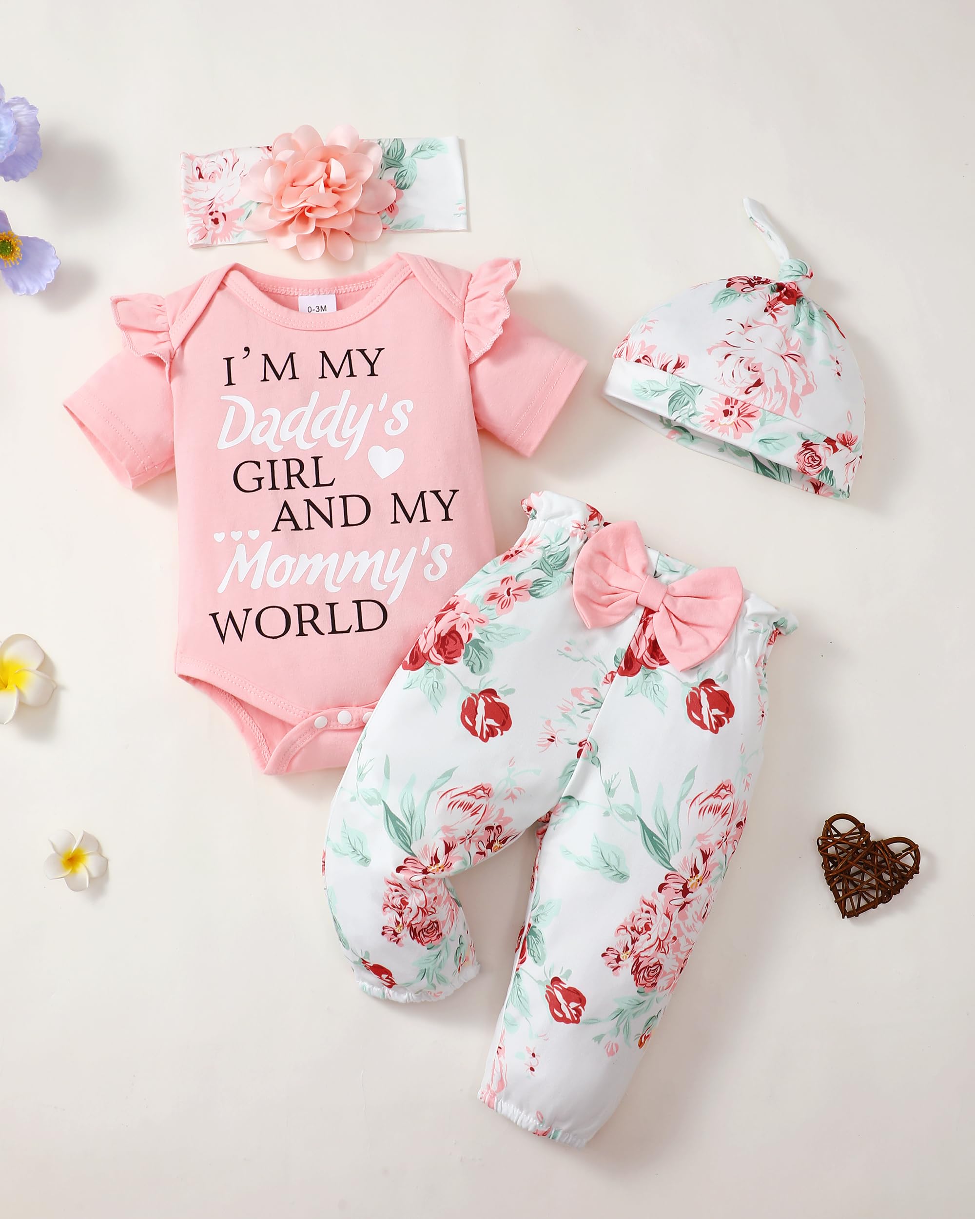 Renotemy Newborn Infant Baby Girl Clothes Summer Outfits Infant Romper Pants Cute Toddler Girl Clothes Gift Set